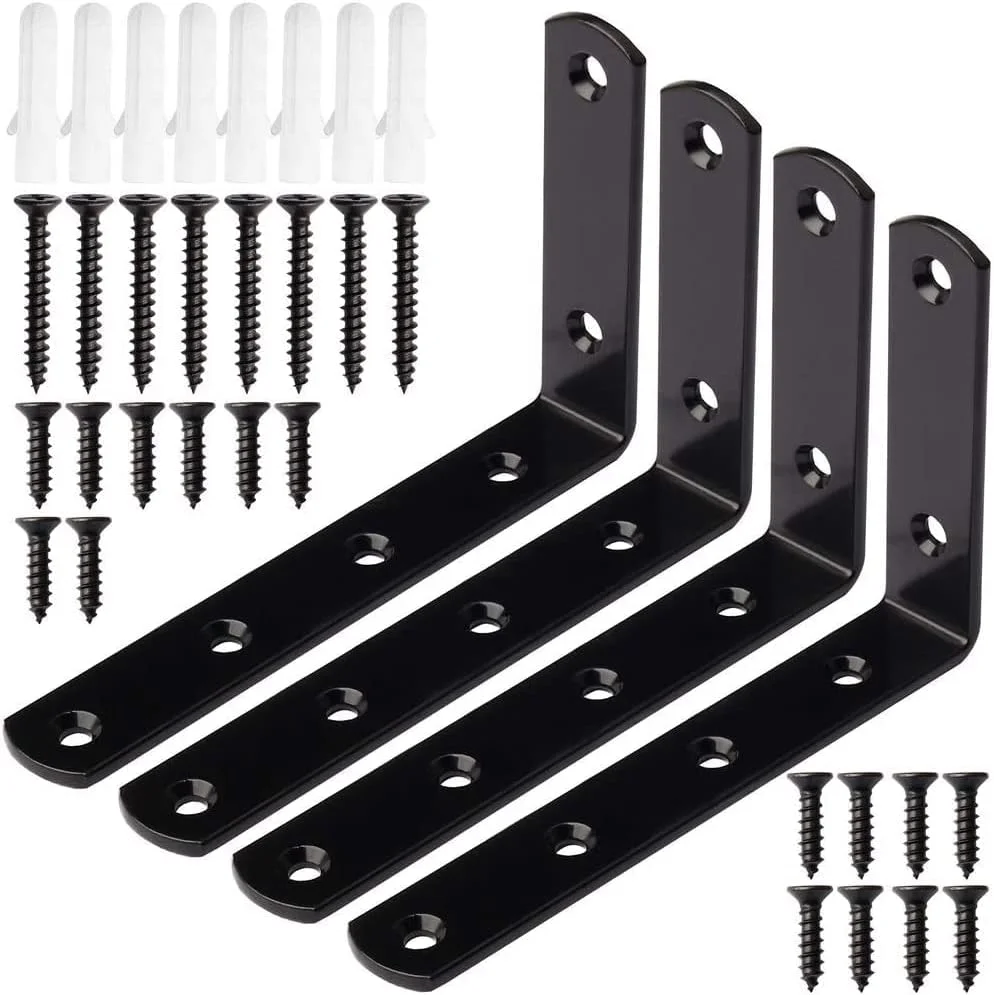 کد گوشه استیل ضد زنگ، 4 عدد براکت زاویه راست 5 x 3 اینچی براکت های پشتیبانی دیواری برای قفسه ها میز قفسه کتاب چوب با پیچ، برای ثابت کردن قفسه های مبلمان چوبی، کابینت، تخت (به شکل L)