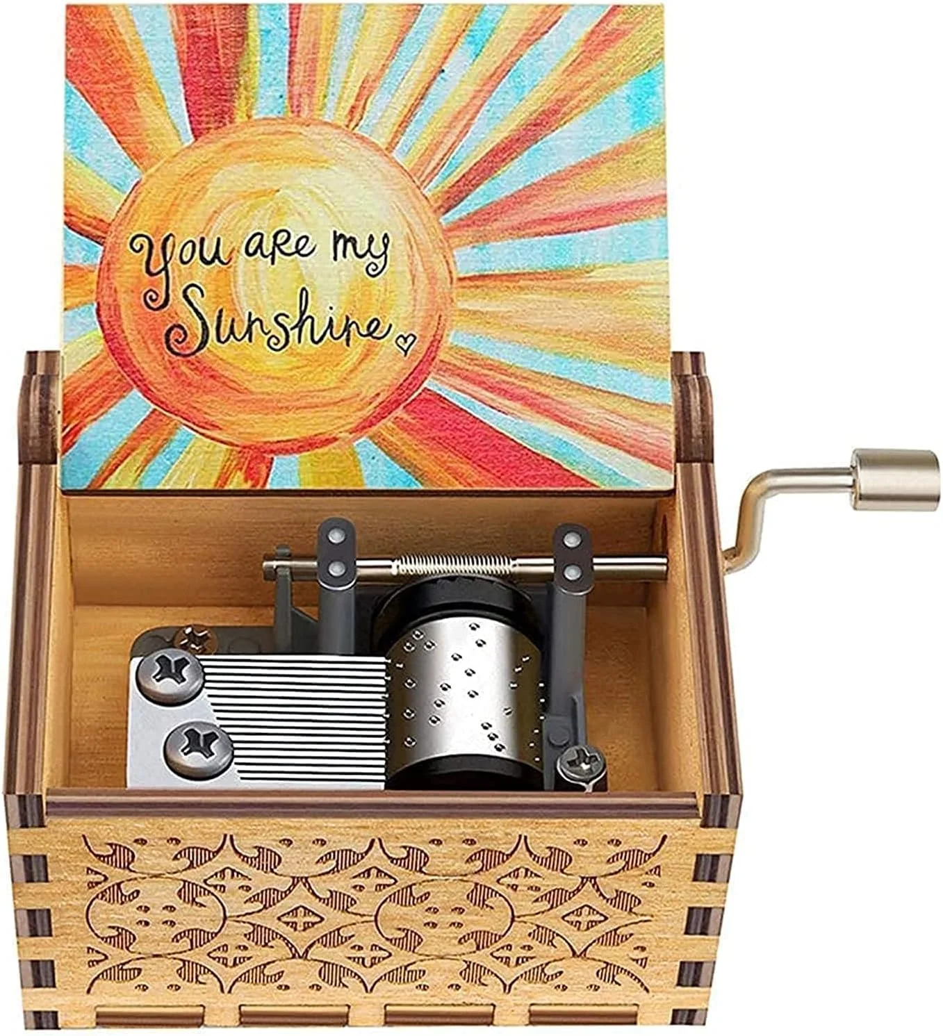 جعبه موزیکال چوبی ELECDON، جعبه موزیکال قابل شخصی سازی، حکاکی لیزری You are My Sunshine، جعبه موزیکال آفتاب چوبی قدیمی، هدیه تولد (You are My Sunshine، کوچک)