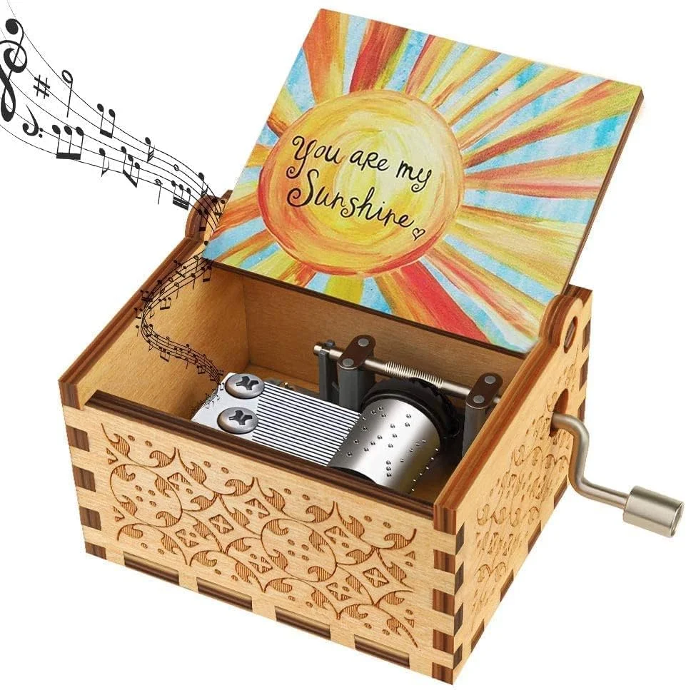 جعبه موزیکال چوبی ELECDON، جعبه موزیکال قابل شخصی سازی، حکاکی لیزری You are My Sunshine، جعبه موزیکال آفتاب چوبی قدیمی، هدیه تولد (You are My Sunshine، کوچک)