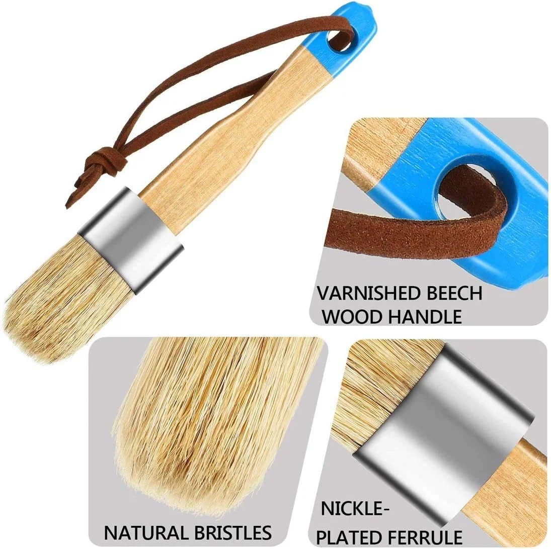 ست قلمو رنگ گچی و واکس ELECDON، مجموعه قلمو رنگ واکس، قلمو استنسیل برای دکوراسیون منزل و مبلمان چوبی، شامل قلموهای رنگ گچی تخت، نوک تیز و گرد، 3 عدد (آبی)