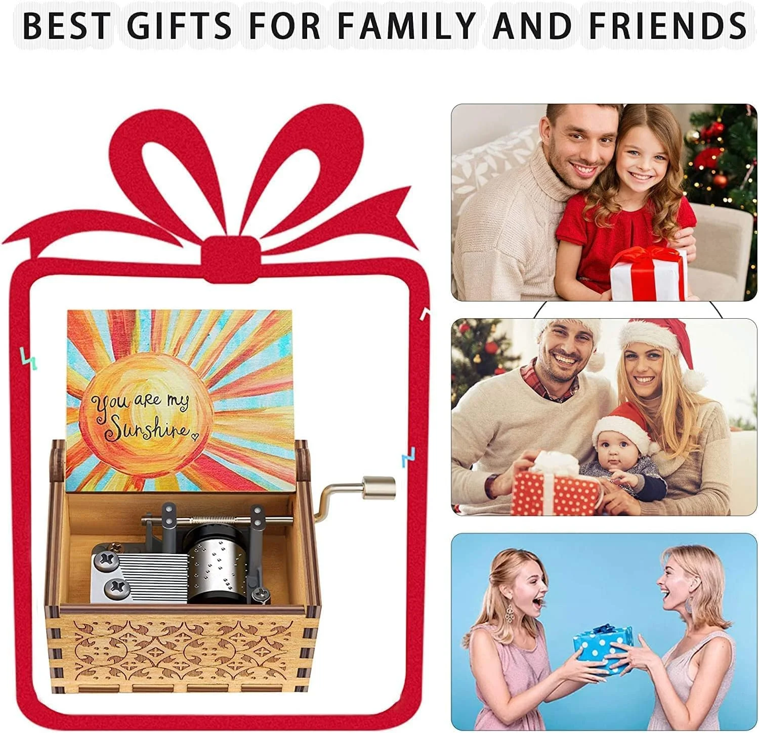 جعبه موزیکال چوبی ELECDON، جعبه موزیکال قابل شخصی سازی، حکاکی لیزری You are My Sunshine، جعبه موزیکال آفتاب چوبی قدیمی، هدیه تولد (You are My Sunshine، کوچک)