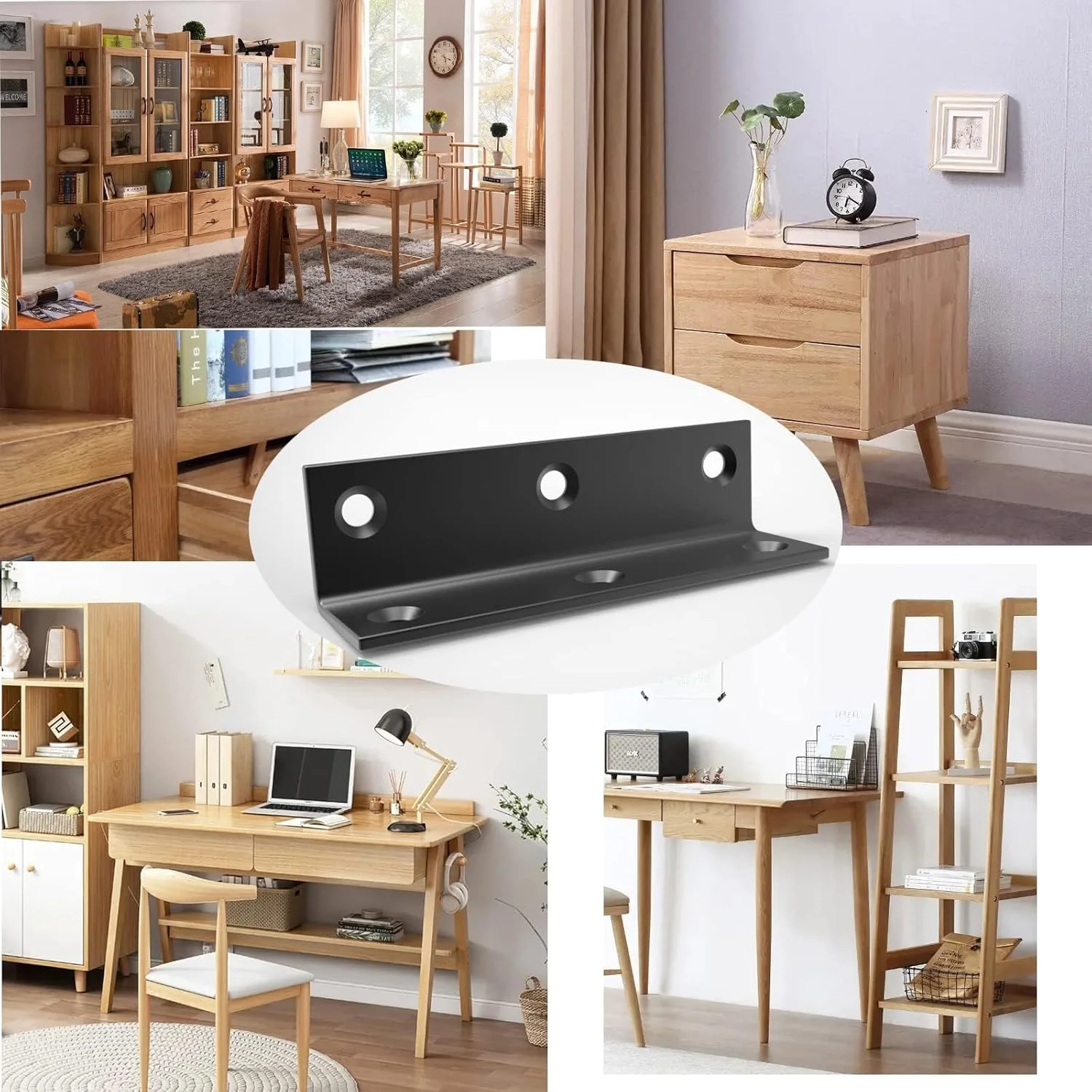 براکت L ELECDON، بست گوشه ای سنگین، براکت قفسه استیل ضد زنگ 3.2 اینچی، براکت های گوشه ای بزرگ مشکی، بست های فلزی برای چوب