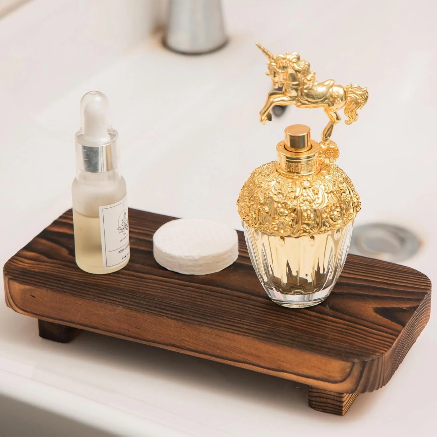 سینی چوبی پایه دار ELECDON، استند سینی گردویی برای حمام، پیشخوان آشپزخانه، نمایش عطر، قفسه گیاه، 9 x 4 اینچ