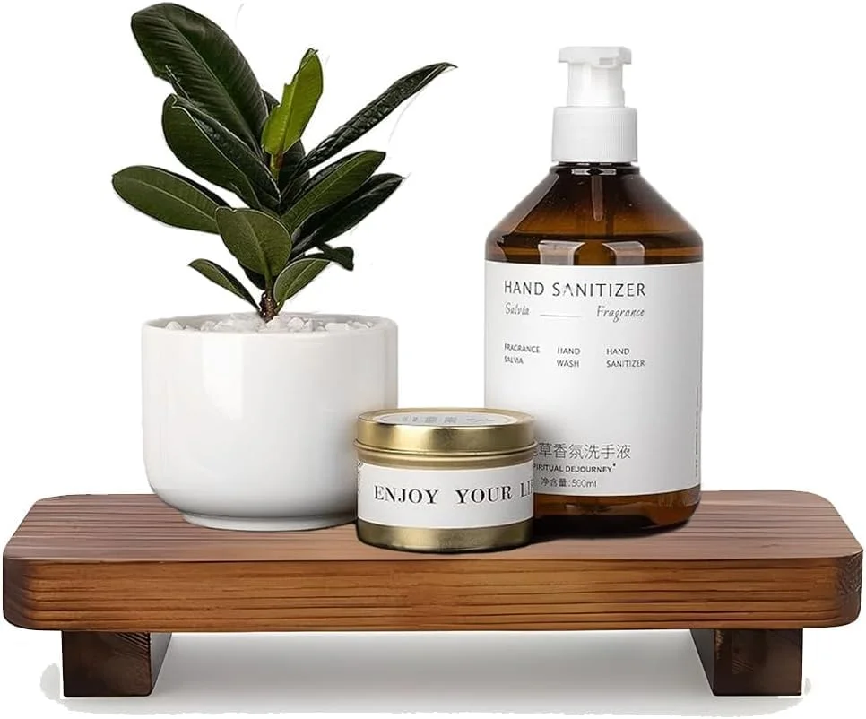 سینی چوبی پایه دار ELECDON، استند سینی گردویی برای حمام، پیشخوان آشپزخانه، نمایش عطر، قفسه گیاه، 9 x 4 اینچ