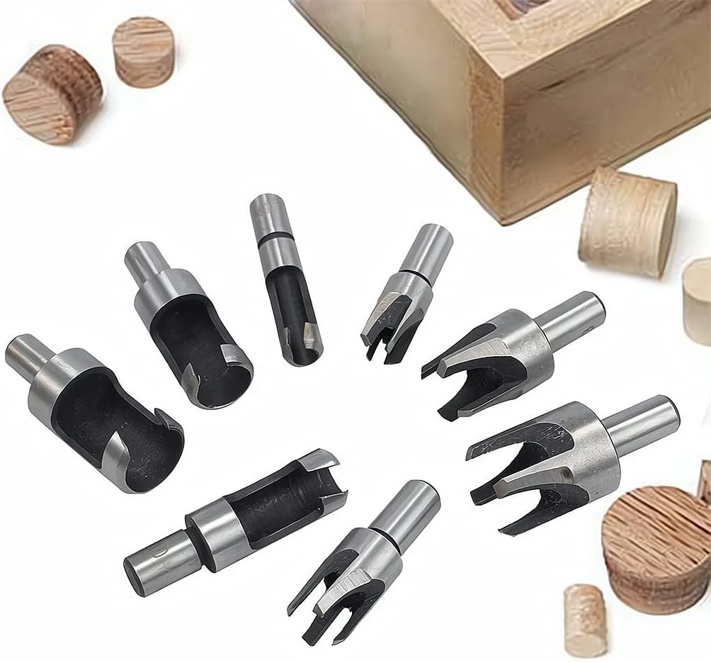 مجموعه 8 عددی مته های چوب پنبه ELECDON، مته برش چوب پنبه، 5/8 اینچ، 1/2 اینچ، 3/8 اینچ، 1/4 اینچ، ابزار برش مخروطی مستقیم و مخروطی، مته چوب پنبه ای، اره سوراخ چوب پنبه ای پنجه ای برای نجاری