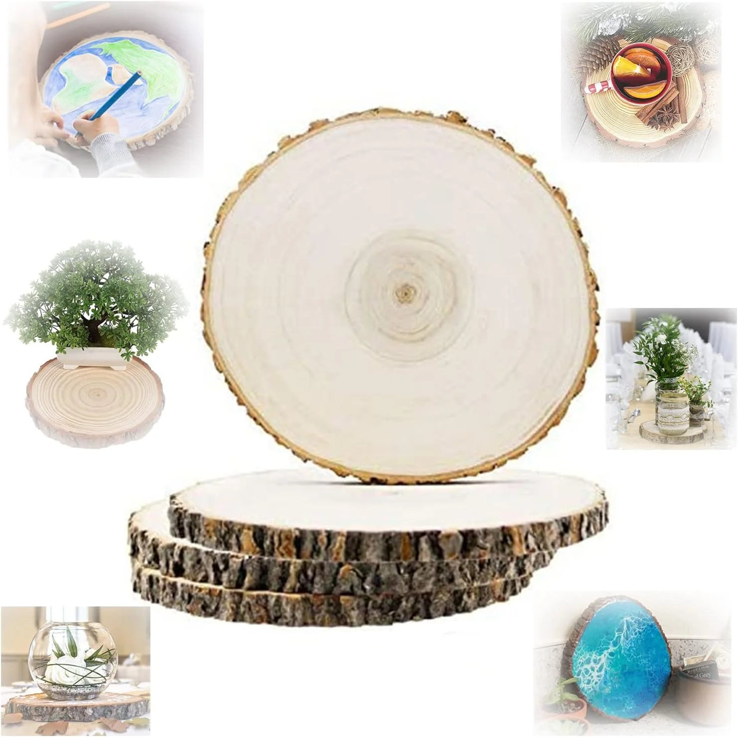 تکه های چوب ناتمام ELECDON، تکه های بزرگ چوب ELECDON برای صنایع دستی، قطعات مرکزی چوبی برای میزها، تخته های چوبی برای نقاشی و نمایش DIY