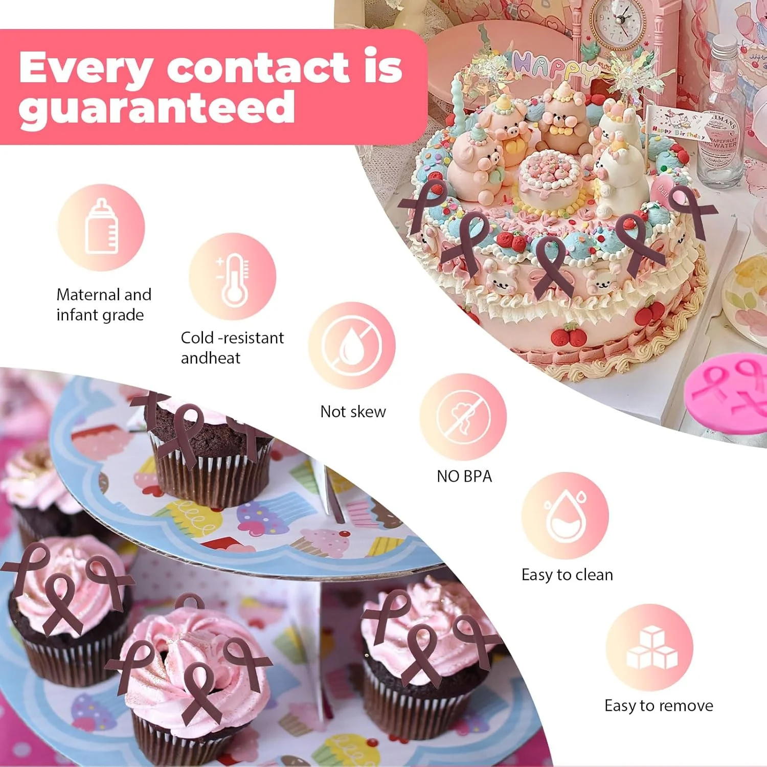 قالب سیلیکونی طرح روبان 3 عددی برای جشن آگاهی از سرطان سینه، تولد، عروسی، تزئین کیک و شکلات دست ساز