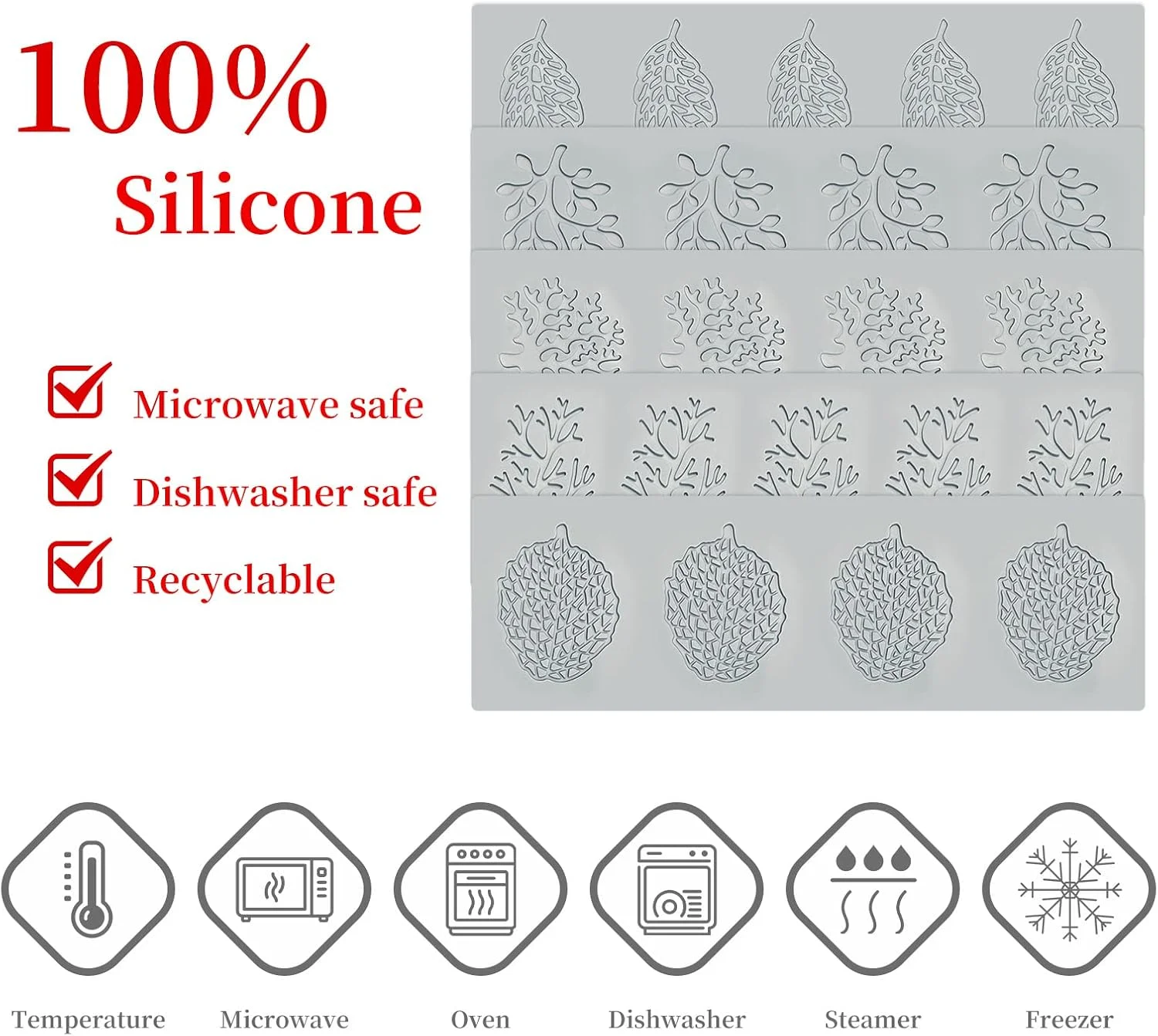 قالب سیلیکونی 5 تکه سان زاو گنگ برای پخت و پز و فوندانت - طرح های سه بعدی شاخه مرجانی، برگ توری، ایده آل برای کیک، خمیر پلیمری، رزین، شکر و تزئین دسر