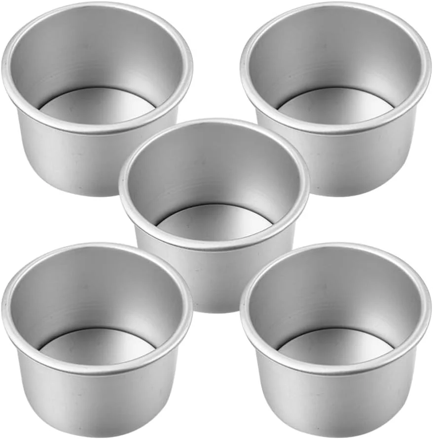 ست 5 عددی قالب کیک 2 اینچی با کف جدا شونده، آلیاژ آلومینیوم گرد، ست قالب مینی کیک برای پخت، قالب های پای و چیزکیک با کف متحرک، تمیز کردن آسان و قابل استفاده مجدد