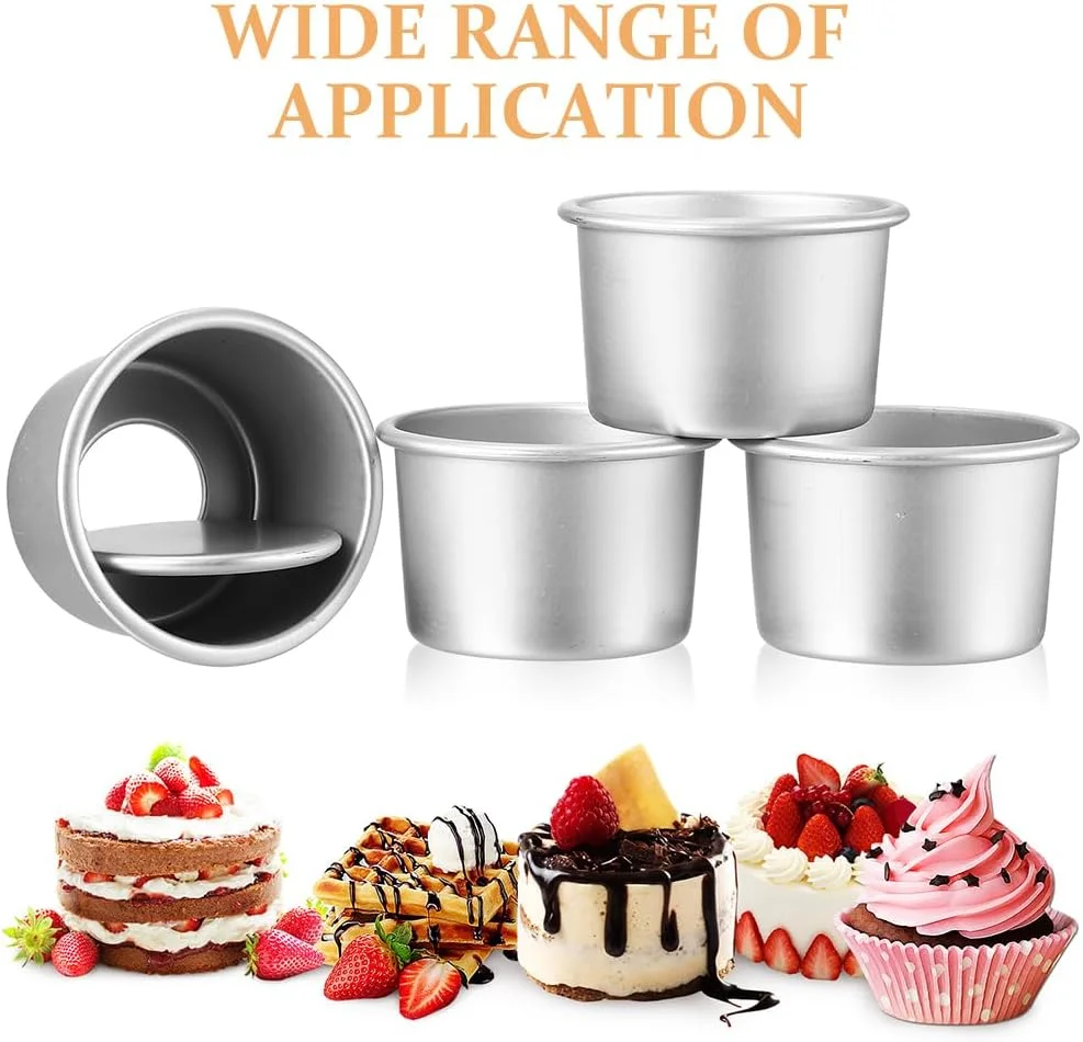 ست 5 عددی قالب کیک 2 اینچی با کف جدا شونده، آلیاژ آلومینیوم گرد، ست قالب مینی کیک برای پخت، قالب های پای و چیزکیک با کف متحرک، تمیز کردن آسان و قابل استفاده مجدد