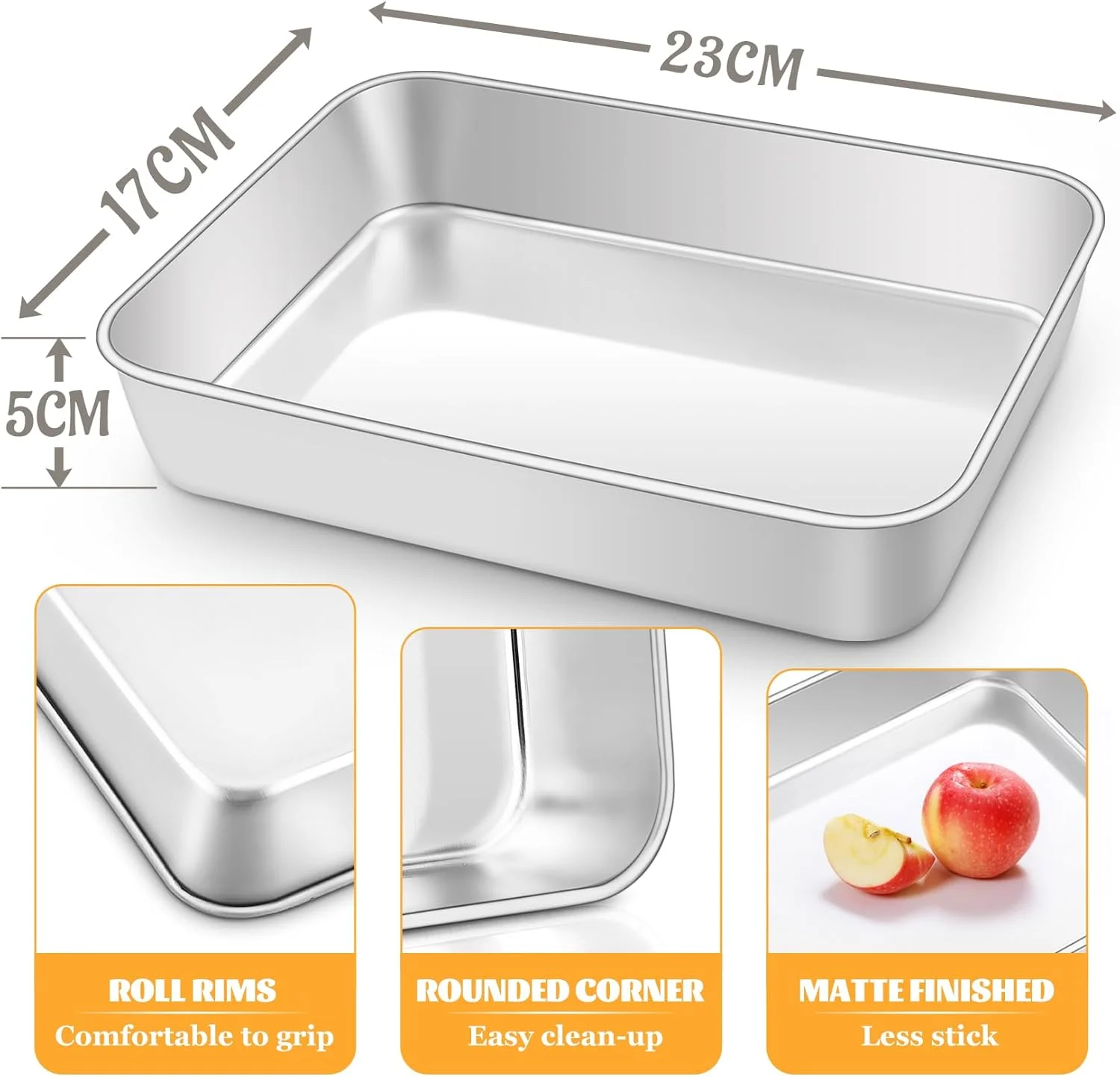 ست 2 عددی سینی فر کوچک اونادر، قالب کیک عمیق، سینی پخت استیل ضد زنگ، ایده آل برای کیک مستطیلی، لازانیا، کلوچه، پیتزا، سطح صاف و پرداخت برس خورده، قابل شستشو در ماشین ظرفشویی، 23x17x5 سانتی متر