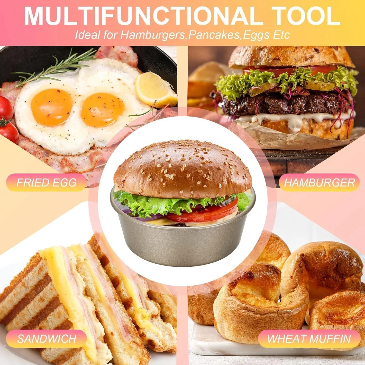 قالب کیک گرد Azonee، بسته 4 عددی، قالب های 4 اینچی برای سرخ کن بادی، قالب آلومینیومی برای لایه های کیک، مناسب برای پخت خانگی، تخم مرغ سرخ کرده، مافین و ساندویچ، ابزار آشپزی خانگی