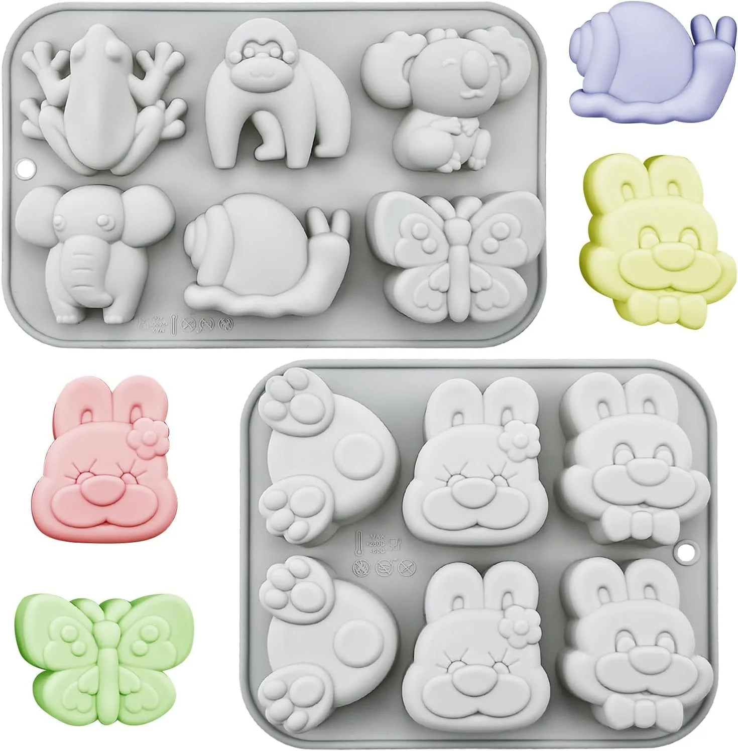 قالب سیلیکونی حیوانات بامزه 2 عددی - اشکال سه بعدی فیل، پروانه و کفشدوزک - نچسب، مناسب مواد غذایی، انعطاف پذیر برای کیک، شکلات، آب نبات، ژله، پاستیل، صابون، قالب یخ
