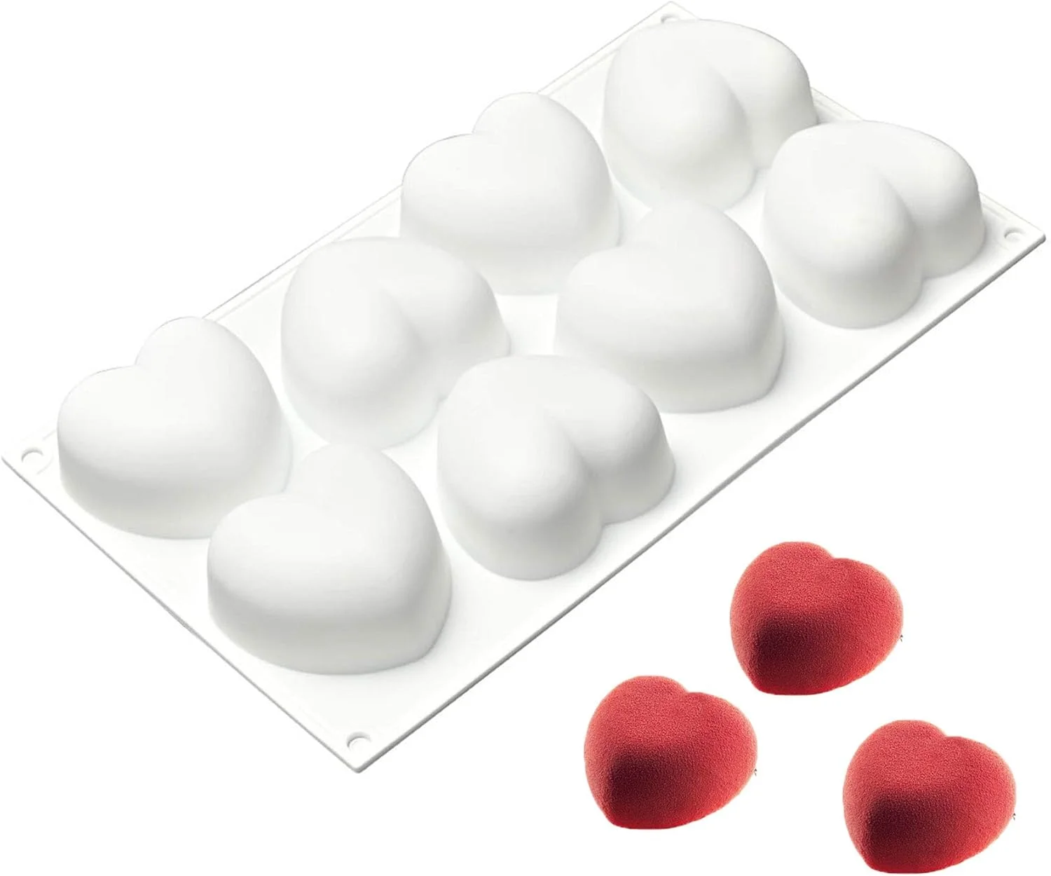 قالب کیک قلبی POMNUG، 2 عدد، قالب موس قلبی الماسی سیلیکونی درجه غذایی 8 خانه، قالب شکلات قلبی برای بستنی، کیک تولد، نان، پخت