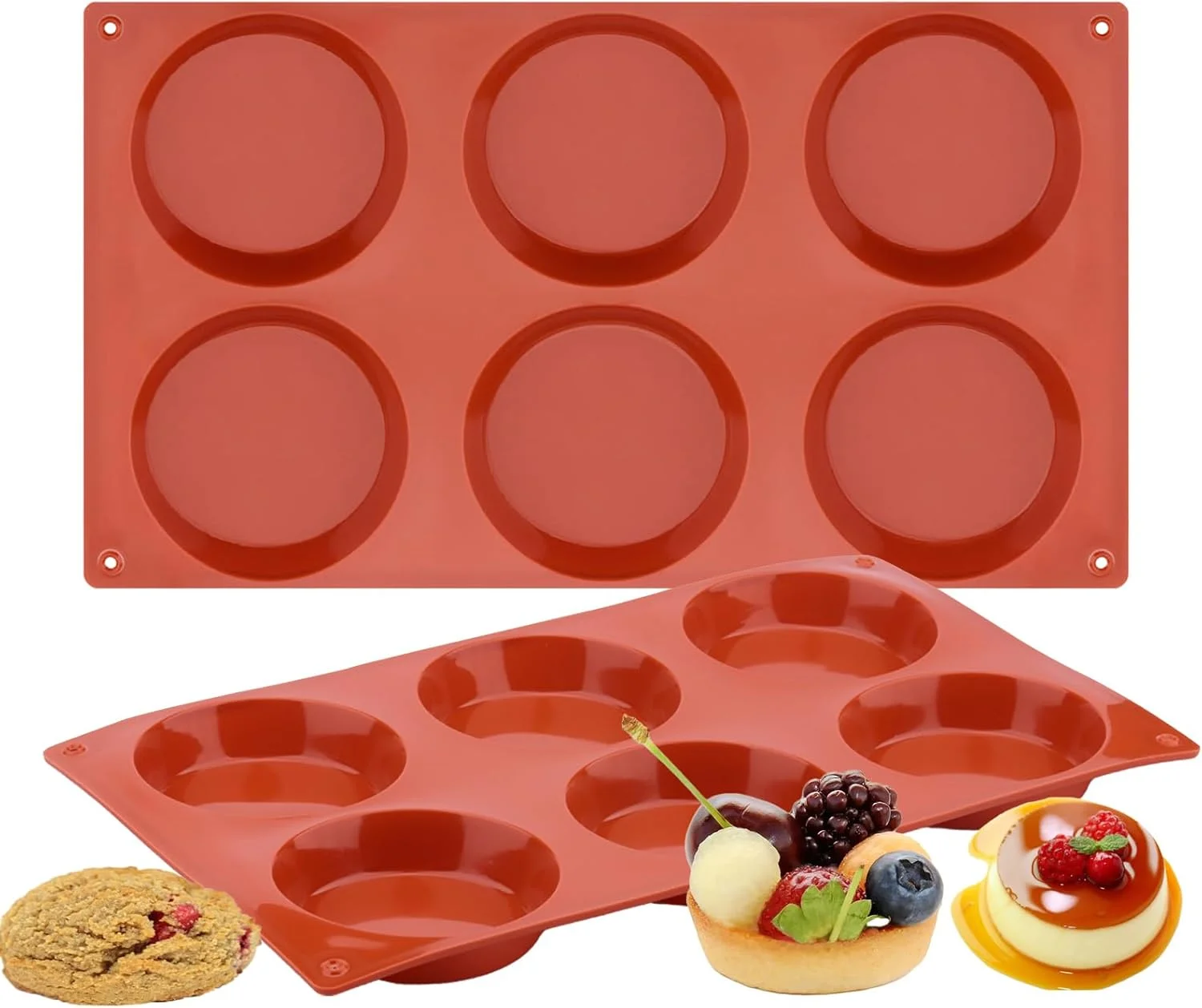 قالب تخم مرغ 3 اینچی Ocmoiy برای ساندویچ های صبحانه، قالب سیلیکونی گرد برای مافین/تخم مرغ، قالب های سیلیکونی نچسب برای پخت در فر برای لقمه های تخم مرغ، تارت، مافین انگلیسی، بسته 2 عددی