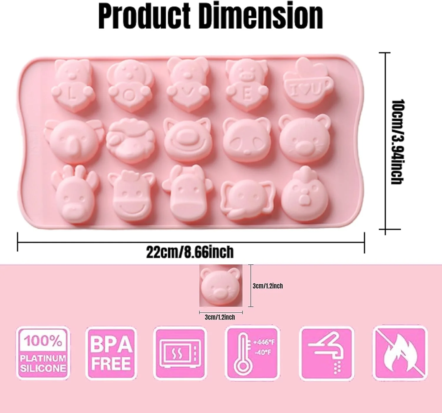 قالب سیلیکونی آبنبات نسلین 2 عددی، قالب شکل حیوانات سافاری زیبا 30 حفره ای برای شکلات فوندانت، قالب یخ، قالب نچسب برای پخت کیک، ژله، بیسکویت، شکلات، صنایع دستی DIY (صورتی)