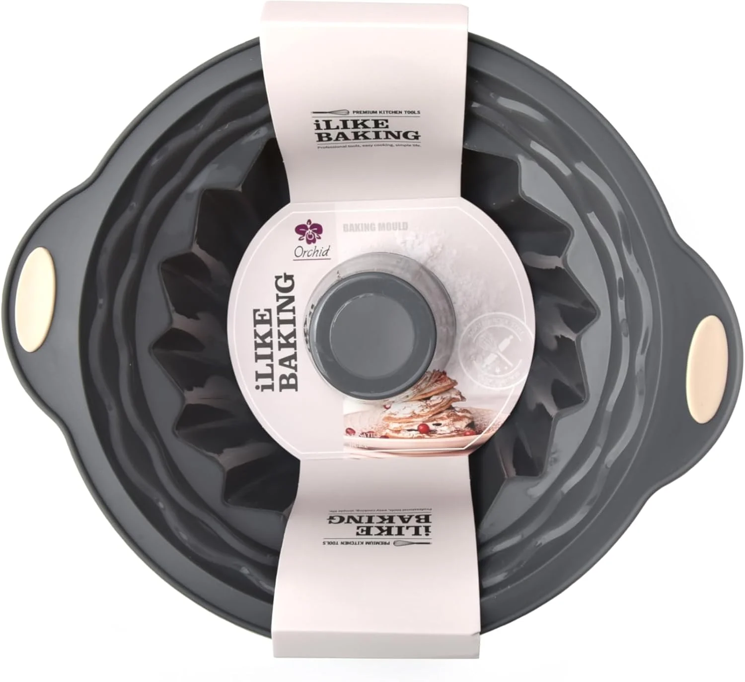 قالب کیک سیلیکونی گرد طرح ارکیده ILB، قالب نچسب با فریم فولادی تقویت شده، قالب پخت مقاوم در برابر حرارت برای کیک و دسر، بادوام و تمیز کردن آسان