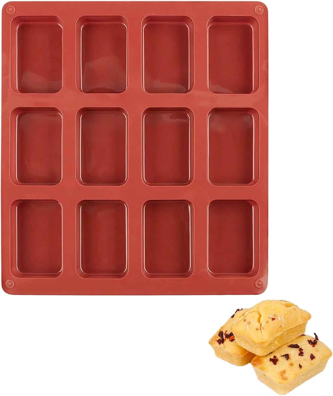 قالب مینی نان سیلیکونی نالاینا، قالب نچسب مینی نان، قالب پخت نان سیلیکونی 12 حفره ای، مناسب برای کیک و نان مینی لوف، گوشت لوف، درجه مواد غذایی و بدون BPA