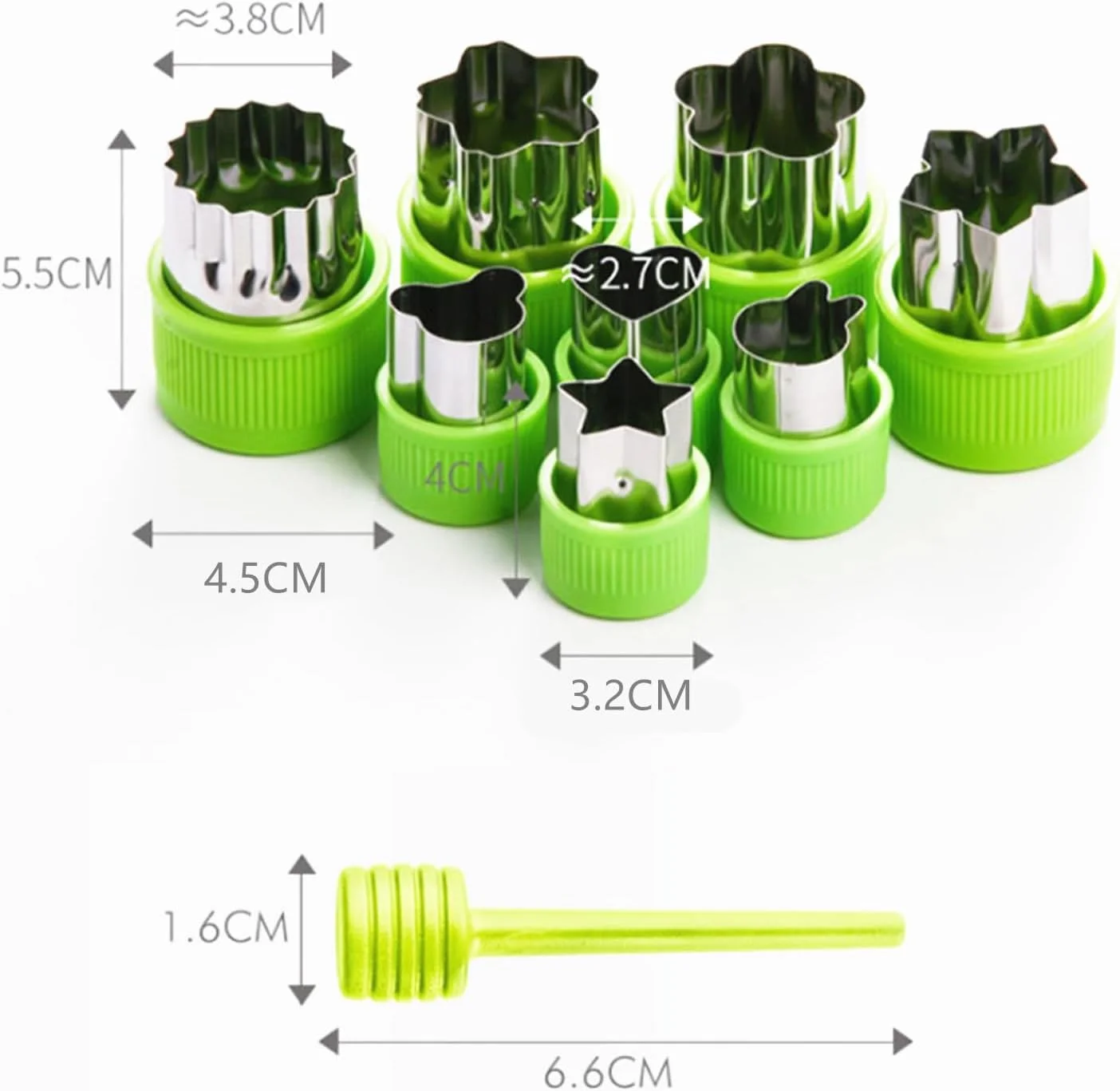 ناشریو قالب برش کوکی و میوه استیل ضد زنگ با روکش پلاستیکی در 9 شکل و اندازه مختلف، مجموعه قالب های سبزیجات و کوکی برای پخت و پز کودکان (سبز)