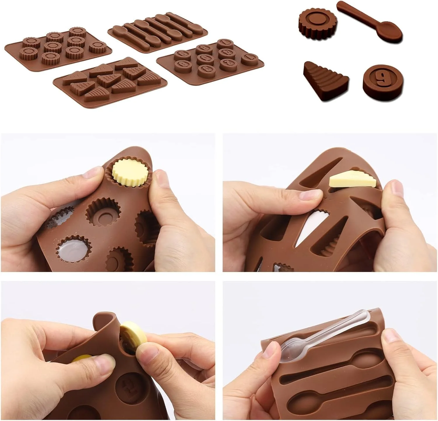 قالب سیلیکونی شکلات و آبنبات NALACAL، بسته 8 عددی - نچسب، سینی های انعطاف پذیر یخ برای صنایع دستی و پخت و پز