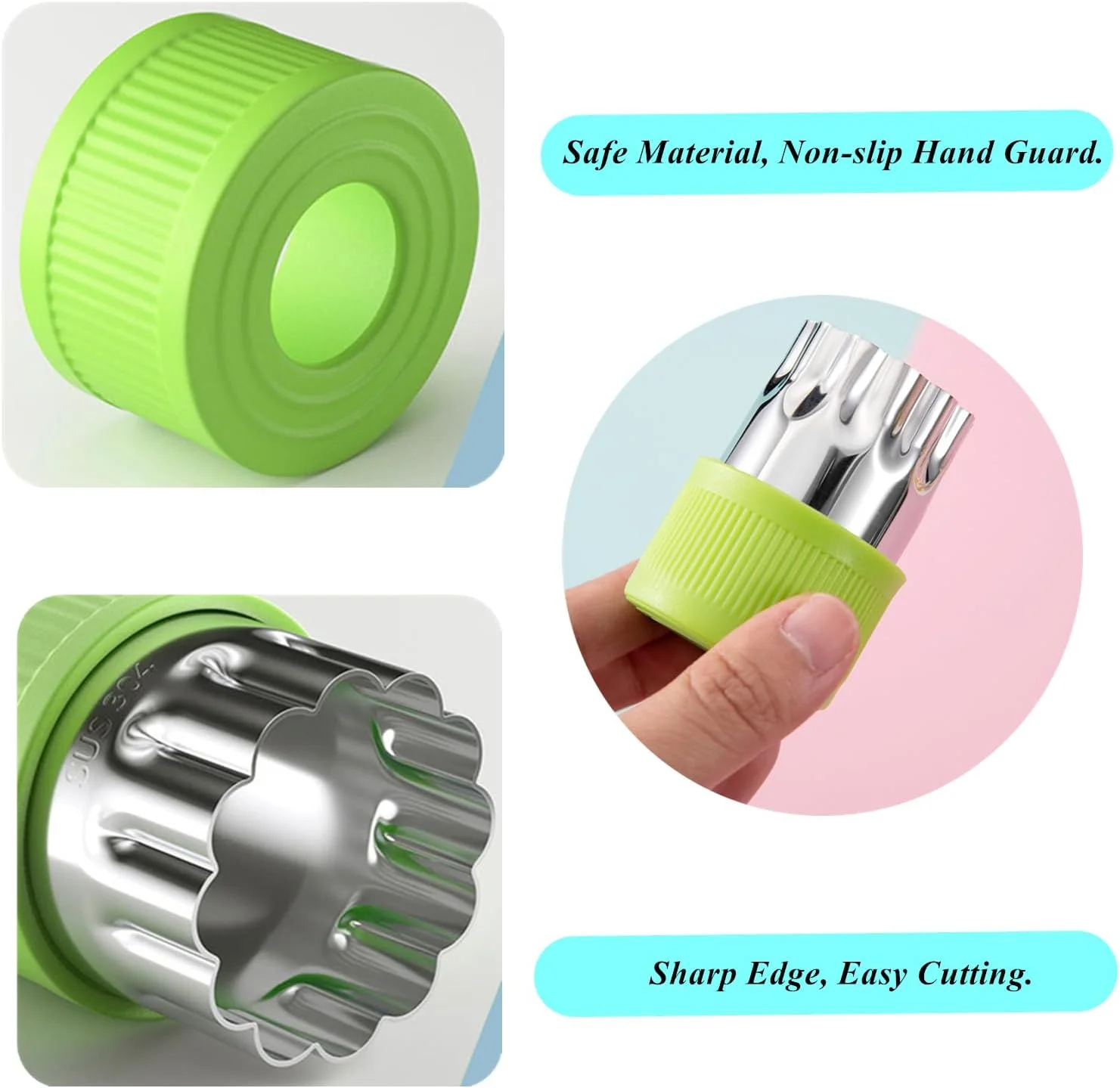 ناشریو قالب برش کوکی و میوه استیل ضد زنگ با روکش پلاستیکی در 9 شکل و اندازه مختلف، مجموعه قالب های سبزیجات و کوکی برای پخت و پز کودکان (سبز)