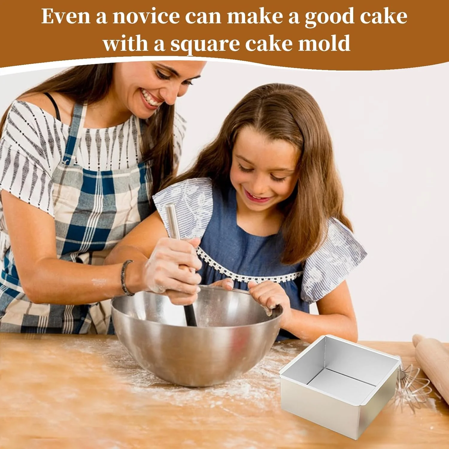 قالب کیک مربع 5 اینچی نالینا از جنس آلومینیوم آنودایز شده با کف جداشدنی، قالب پخت کیک شیفون