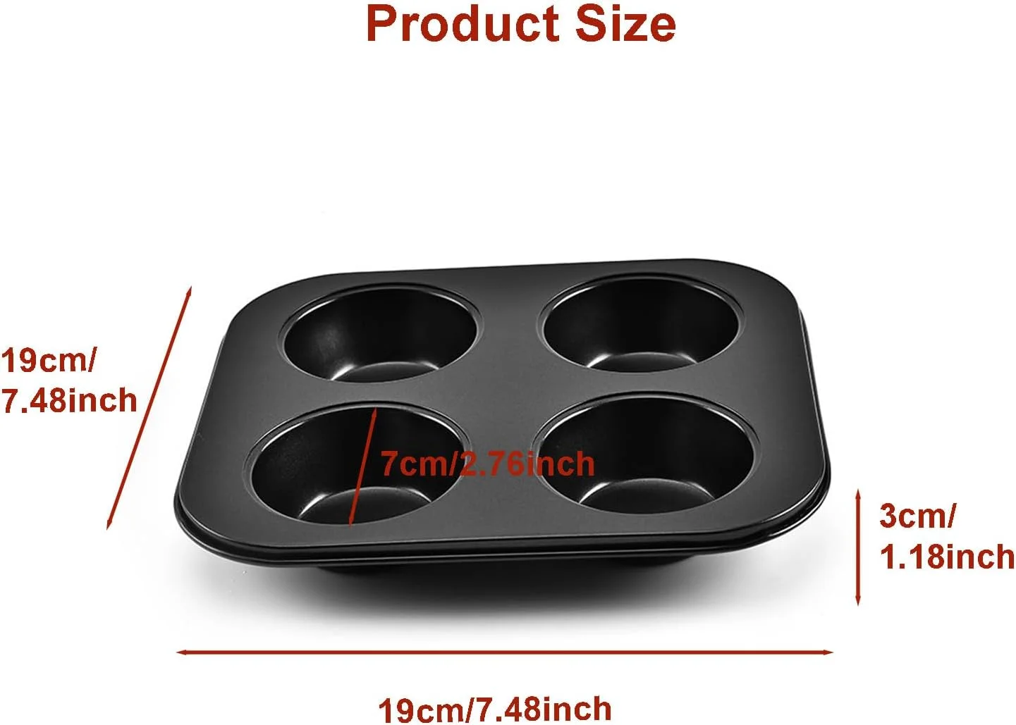 قالب مافین 4 تایی، قالب کیک پزی نچسب، قالب پای کوچک، قالب کیک پزی فر بادی، قالب کیک پزی کوچک فر، قالب کیک پزی نچسب بدون مواد سمی، سینی مافین فولادی کربنی سنگین برای پخت در فر (2 عدد)