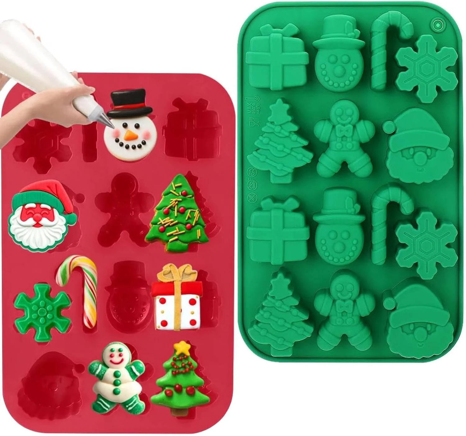 قالب شکلات کریسمس نسلین 2 عددی، قالب کریسمس سیلیکونی تعطیلات، درخت کریسمس، نان زنجبیلی، دانه برف، آدم برفی، قالب بابانوئل برای پخت شیرینی، ژله، یخ، شکر، تزیین کیک