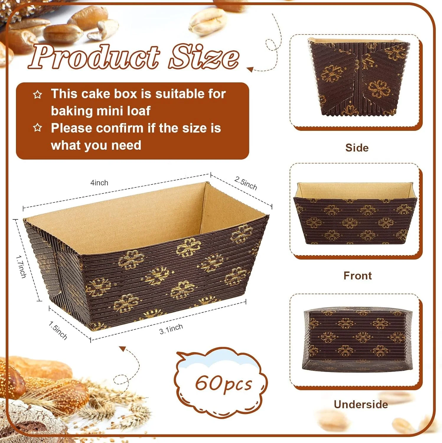 قالب های نان کاغذی کوچک NALACAL، 50 عدد قالب نان کاغذی یکبار مصرف، قالب های مستطیلی کاغذی برای پخت نان سریع، نان کدو تنبل کوچک، ایمن برای مایکروویو و فریزر (3.1 x 1.5 x 1.7 اینچ)