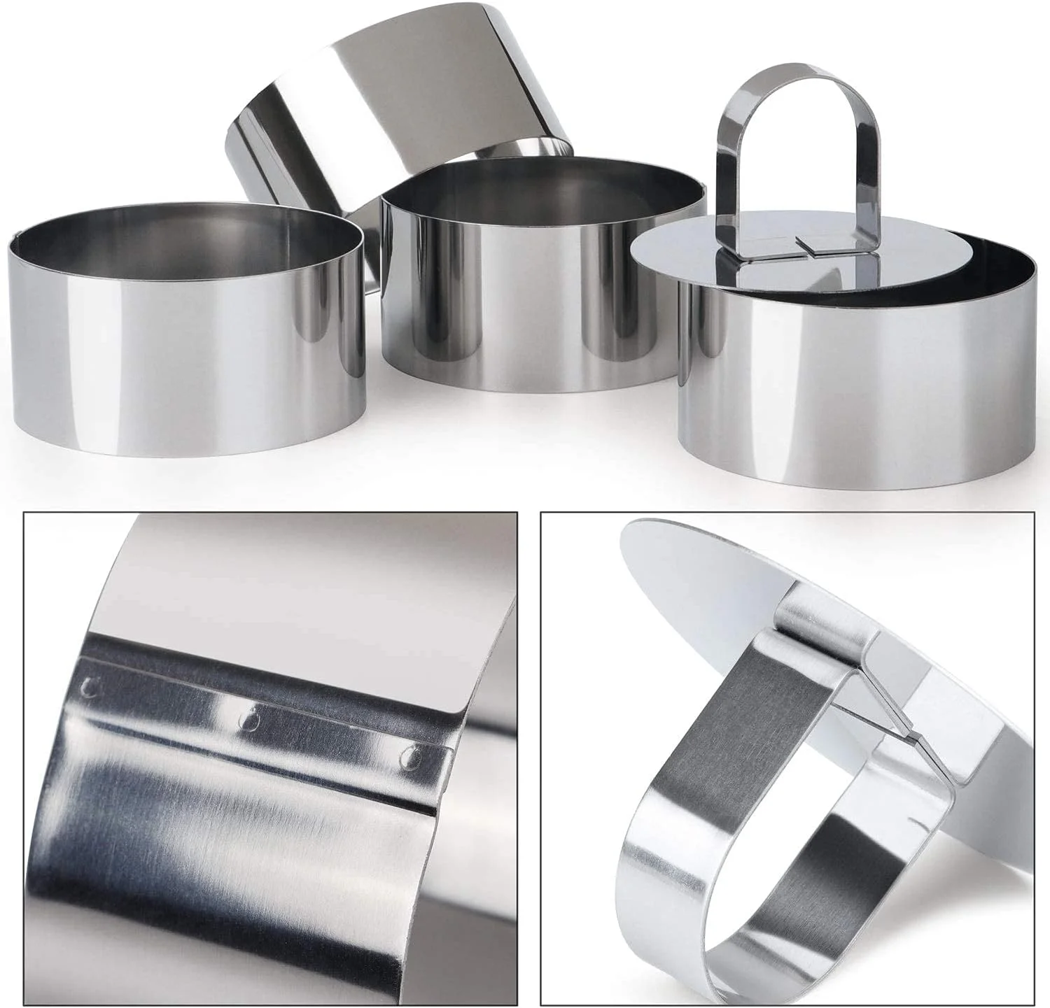 قالب حلقه ای کیک گرد NALACAL، قالب های موس دسر استیل ضد زنگ با فشار دهنده، ست قالب حلقه ای شیرینی پزی حرفه ای 8 عددی، قالب حلقه ای کیک کوچک 8 × 4 سانتی متر / 3.15 × 1.5 اینچ