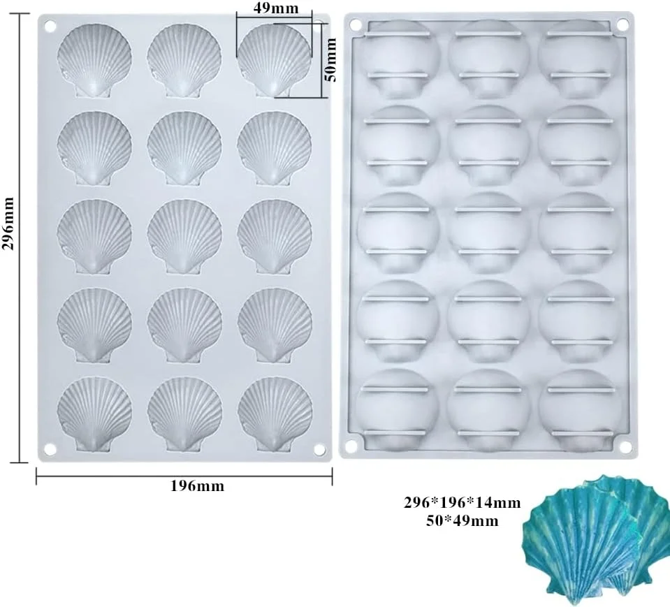 قالب سیلیکونی طرح صدف دریایی mostsom، قالب پخت، قالب یخ، قالب سیلیکونی طرح صدف برای شکلات، صابون، شمع، فوندانت، تزیین کیک تولد و ژله (صدف دریایی J)