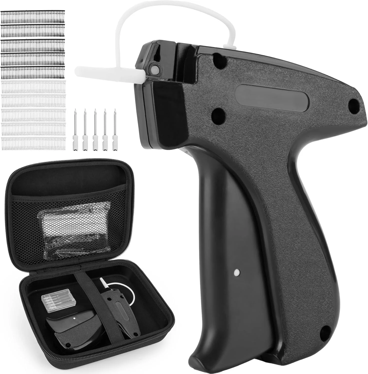 تفنگ اتیکت زن لباس با جعبه، کیت تفنگ برچسب قیمت استاندارد خرده فروشی، دارای 6 سوزن، 1000 بست میکرو، مناسب برای فروشگاه، انبار، امانت فروشی، حراجی و غیره (مشکی)