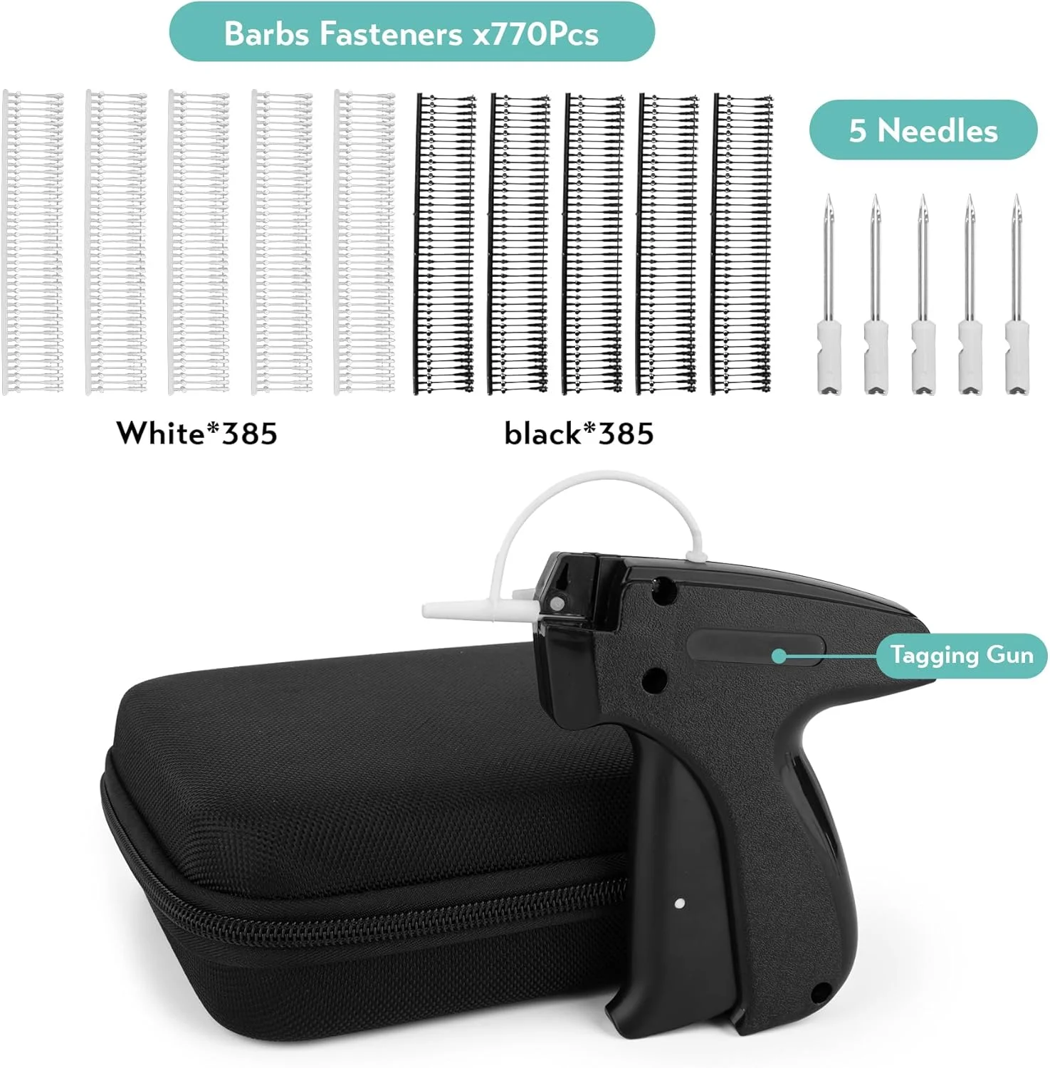 تفنگ اتیکت زن لباس با جعبه، کیت تفنگ برچسب قیمت استاندارد خرده فروشی، دارای 6 سوزن، 1000 بست میکرو، مناسب برای فروشگاه، انبار، امانت فروشی، حراجی و غیره (مشکی)