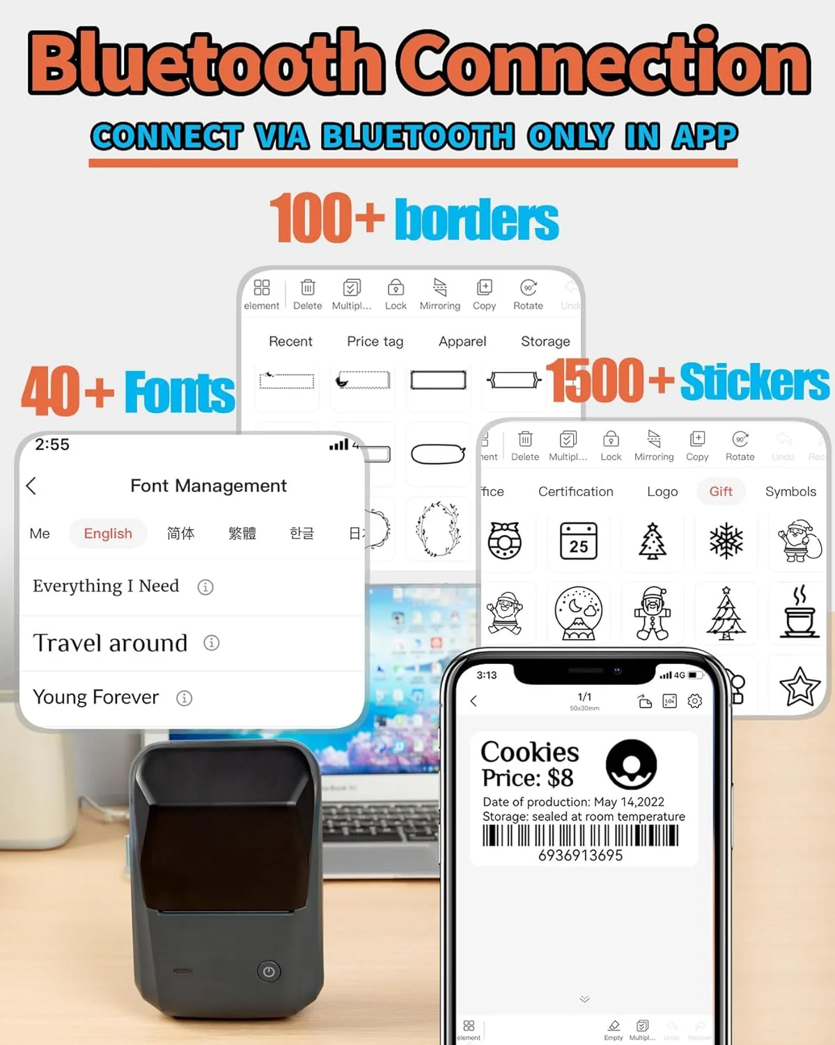 دستگاه چاپ لیبل NIIMBOT B1 - چاپگر حرارتی بارکد قابل حمل بلوتوث برای کسب و کارهای کوچک، آدرس، لوگو، پوشاک، جواهرات، خرده فروشی، ارسال پستی، چاپگر برچسب برای تلفن و کامپیوتر، مشکی