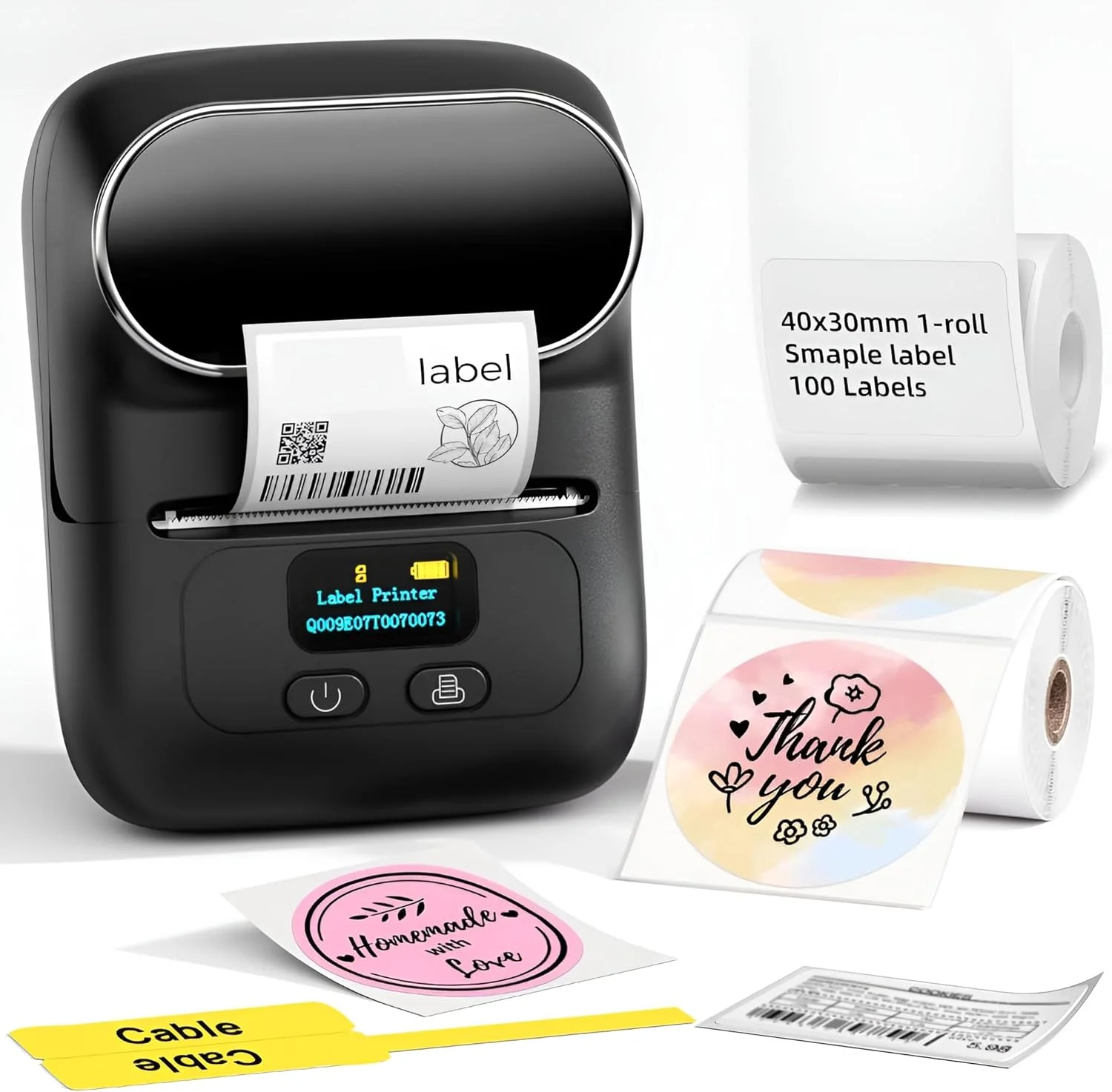 دستگاه چاپ لیبل بارکد BORTONY مدل M110، پرینتر حرارتی قابل حمل برای کسب و کارهای کوچک، آدرس، بارکد، لوگو لباس، ارسال پستی، چاپگر استیکر برای تلفن و کامپیوتر - مشکی