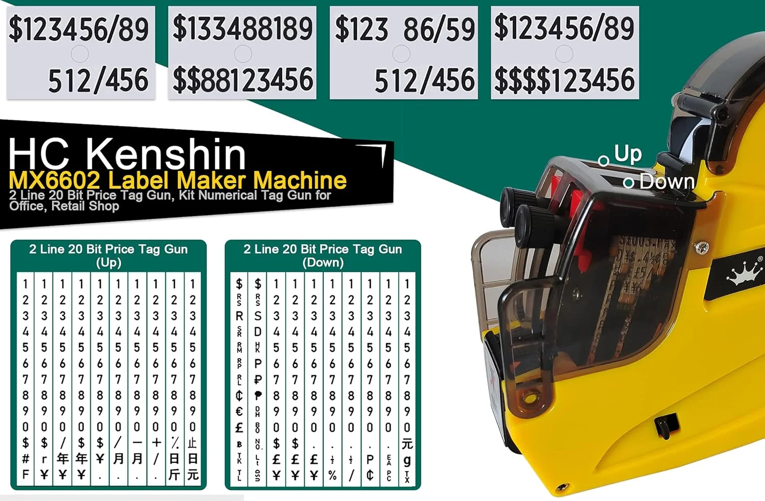 دستگاه قیمت زن برچسب HC Kenshin MX6602، تفنگ قیمت گذاری 2 خطی 20 بیتی، همراه با 2500 برچسب و 1 غلطک جوهر، تفنگ قیمت زن برچسب، کیت تفنگ برچسب عددی برای دفتر، فروشگاه خرده فروشی (زرد) دستگاه قیمت زن برچسب HC Kenshin MX6602، تفنگ قیمت گذاری 2 خطی 20 بیتی، همراه با 2500 برچسب و 1 غلطک جوهر، تفنگ قیمت زن برچسب، کیت تفنگ برچسب عددی برای دفتر، فروشگاه خرده فروشی (زرد)
