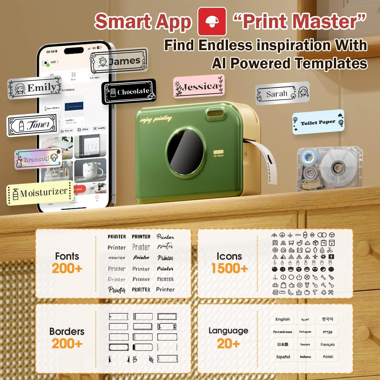 چاپگر لیبل Phomemo، چاپ انتقال حرارتی A30 بلوتوث بی سیم قابل حمل دستگاه لیبل ساز کوچک، چاپگر مینی استیکر قابل شارژ برای تزئینات کریسمس، برچسب نام پارچه ای، استفاده در داخل/خارج از منزل چاپگر لیبل Phomemo، چاپ انتقال حرارتی A30 بلوتوث بی سیم قابل حمل دستگاه لیبل ساز کوچک، چاپگر مینی استیکر قابل شارژ برای تزئینات کریسمس، برچسب نام پارچه ای، استفاده در داخل/خارج از منزل