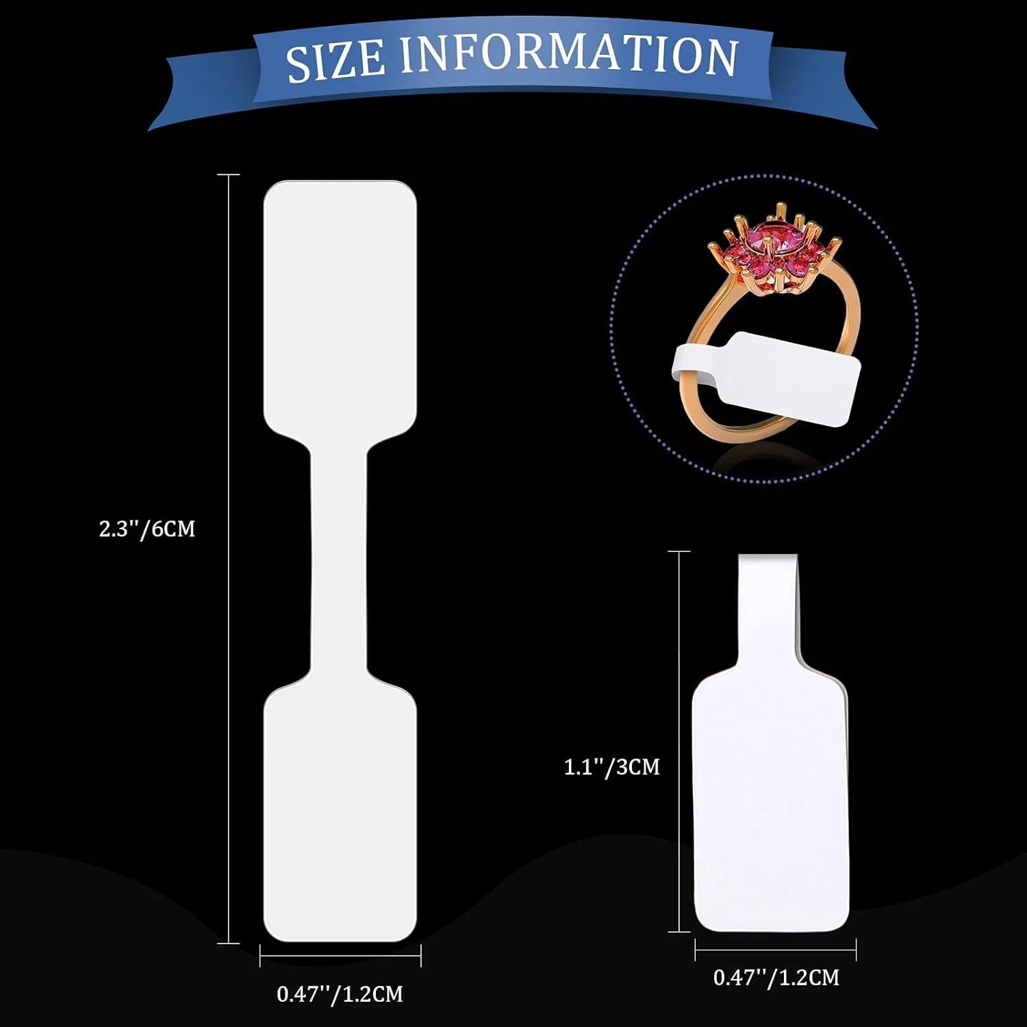 برچسب های جواهرات خالی KASTWAVE، برچسب سفید خود چسب، برچسب دمبلی برای شناسایی گردنبند و گوشواره، برچسب مستطیلی (500 عدد)