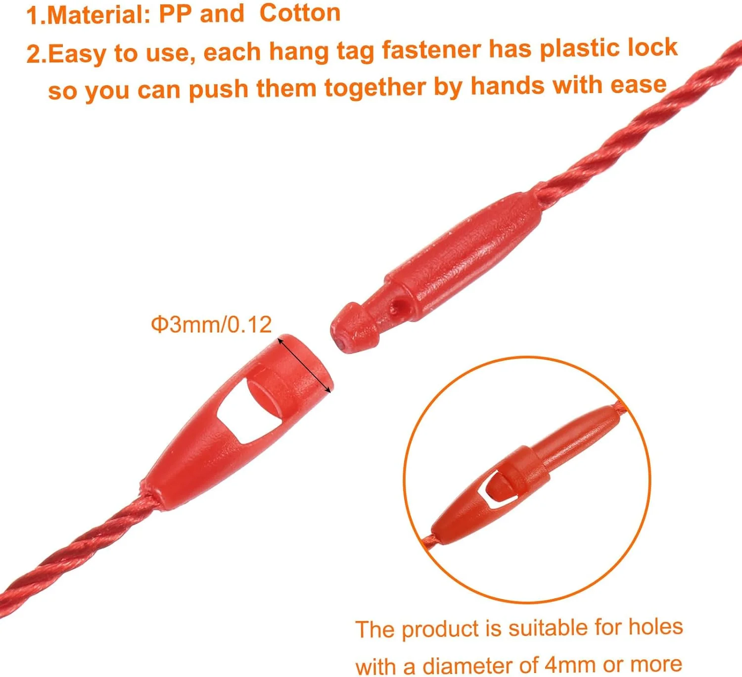 نخ آویز برچسب پنبه ای sourcing map، بست قفل دار، حلقه ای، برچسب قیمت، بست پلاستیکی، بند قرمز 4.7 اینچی، بسته 100 عددی