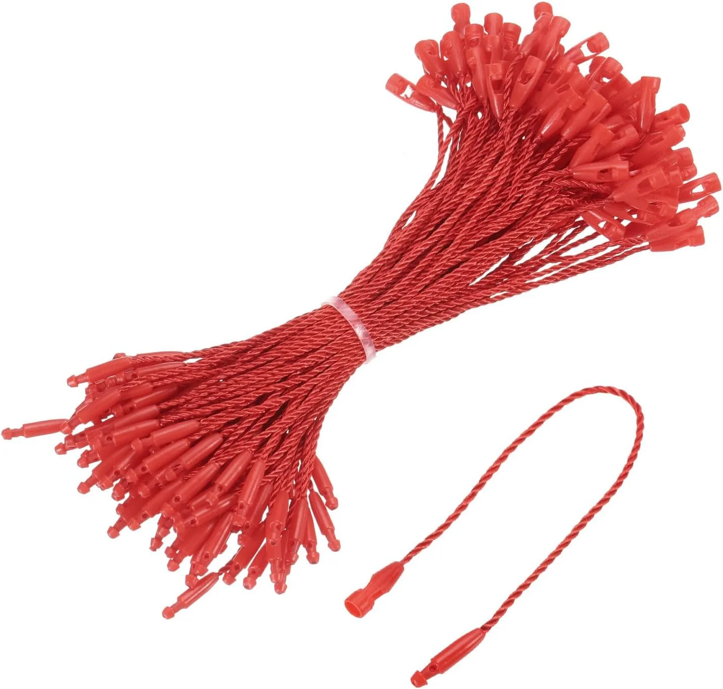 نخ آویز برچسب نخی سورسینگ مپ، بست قفل دار، حلقه ای، برچسب قیمت، بست پلاستیکی، بند قرمز 4.7 اینچی، بسته 100 عددی