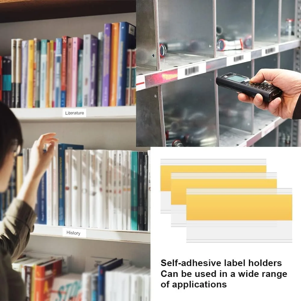 نگهدارنده برچسب خود چسب Azonee، 50 عدد 4x8 سانتی متر، نگهدارنده برچسب قیمت، نگهدارنده برچسب خود چسب شفاف، برای فروشگاه، دفتر، خانه (همراه با درج کارت سفید)