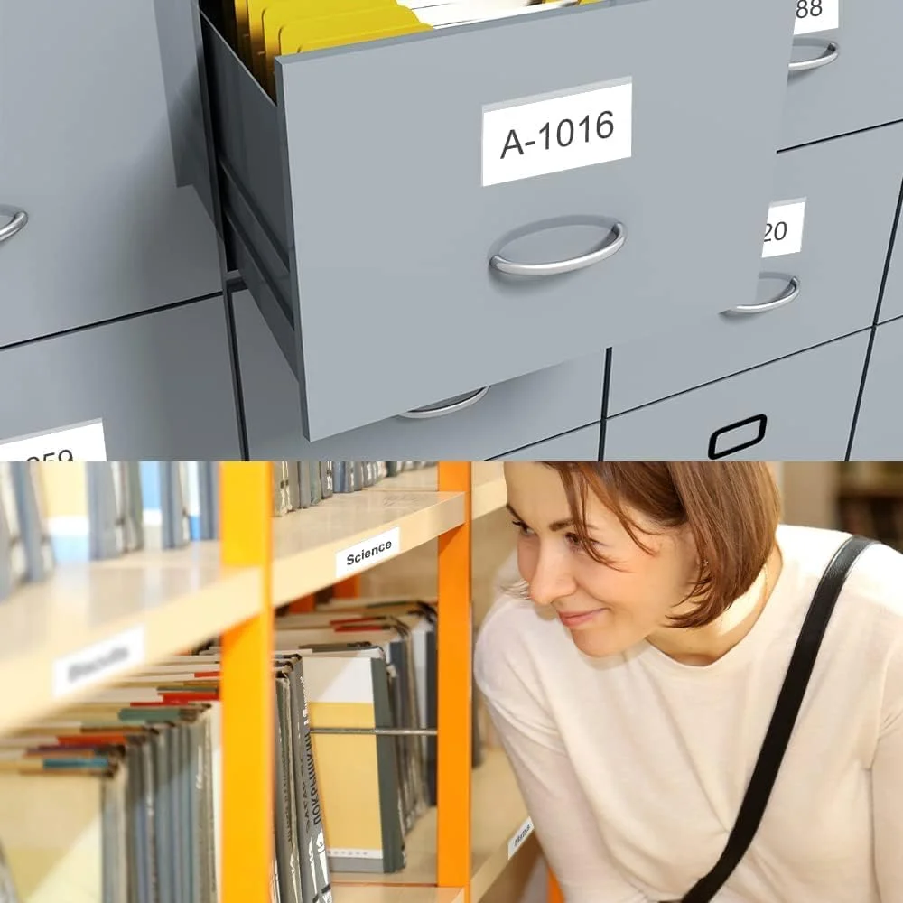 نگهدارنده برچسب خود چسب Azonee، 50 عدد 4x8 سانتی متر، نگهدارنده برچسب قیمت، نگهدارنده برچسب خود چسب شفاف، برای فروشگاه، دفتر، خانه (همراه با درج کارت سفید)