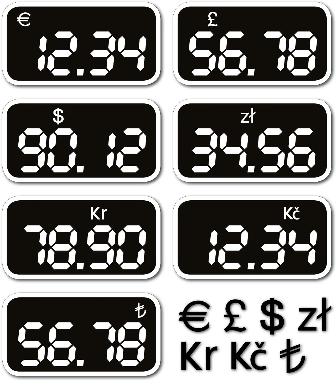 برچسب قیمت چسبی Powersell - قیمت های سفارشی در ارزهای مختلف (یورو، پوند استرلینگ، دلار، زلوتی، کرون سوئد، لیر چک، لیر ترکیه) دستگاه های فروش خودکار، لیست های تنباکو، بار