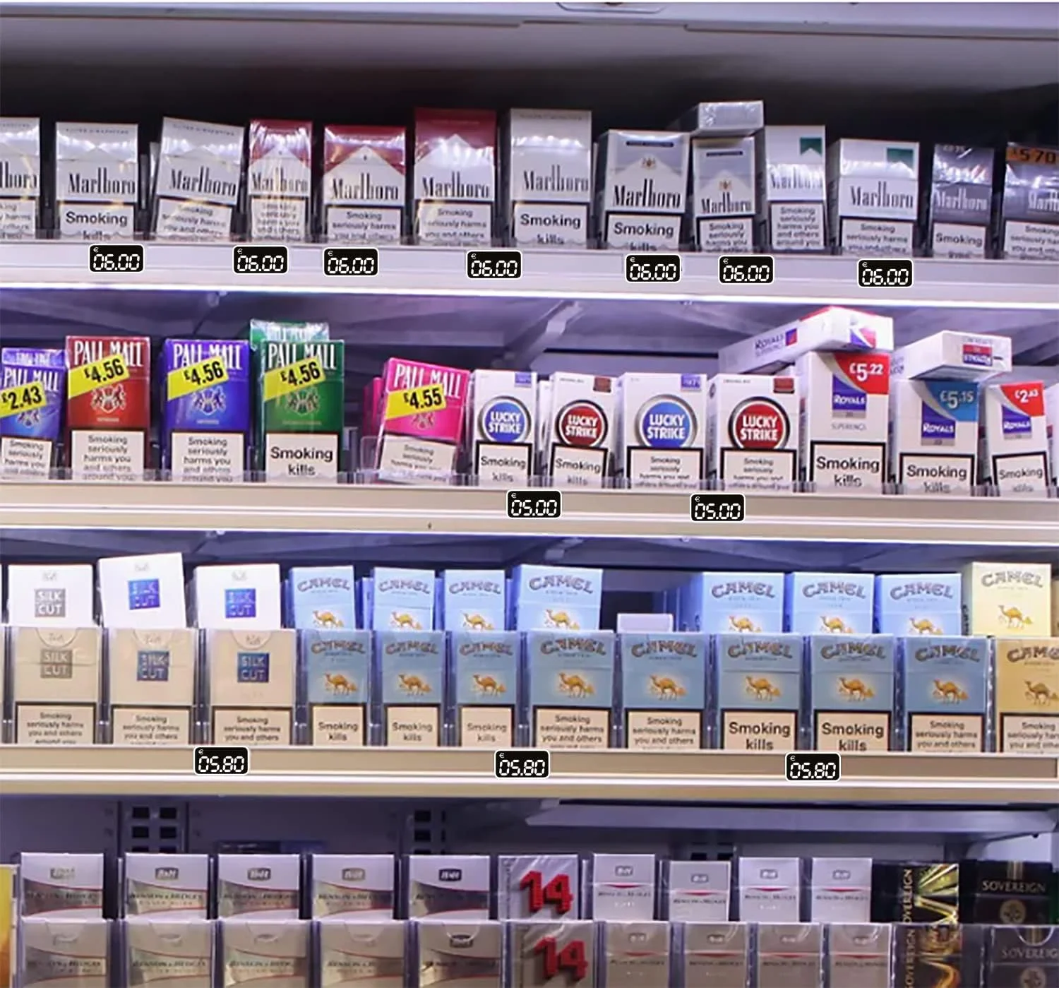 برچسب قیمت چسبی Powersell - قیمت های سفارشی در ارزهای مختلف (یورو، پوند استرلینگ، دلار، زلوتی، کرون سوئد، لیر چک، لیر ترکیه) دستگاه های فروش خودکار، لیست های تنباکو، بار