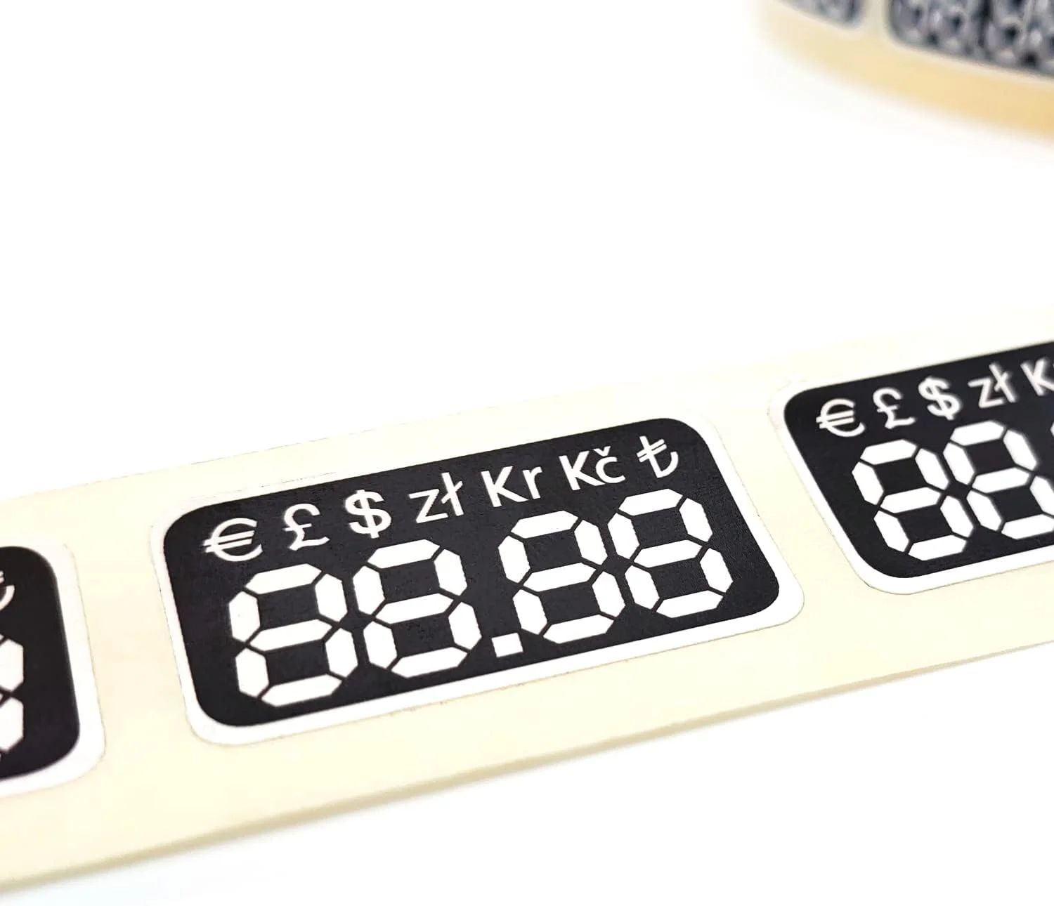 برچسب قیمت چسبی Powersell - قیمت های سفارشی در ارزهای مختلف (یورو، پوند استرلینگ، دلار، زلوتی، کرون سوئد، لیر چک، لیر ترکیه) دستگاه های فروش خودکار، لیست های تنباکو، بار