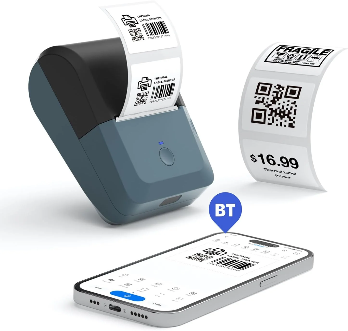 دستگاه لیبل زن بی سیم BT پرینتر حرارتی همه در یک اتصال BT برچسب قیمت DIY ژورنال استیکر برچسب زنی سازگار با iOS اندروید برای کسب و کارهای کوچک رستوران فروشگاه خرده فروشی خانه