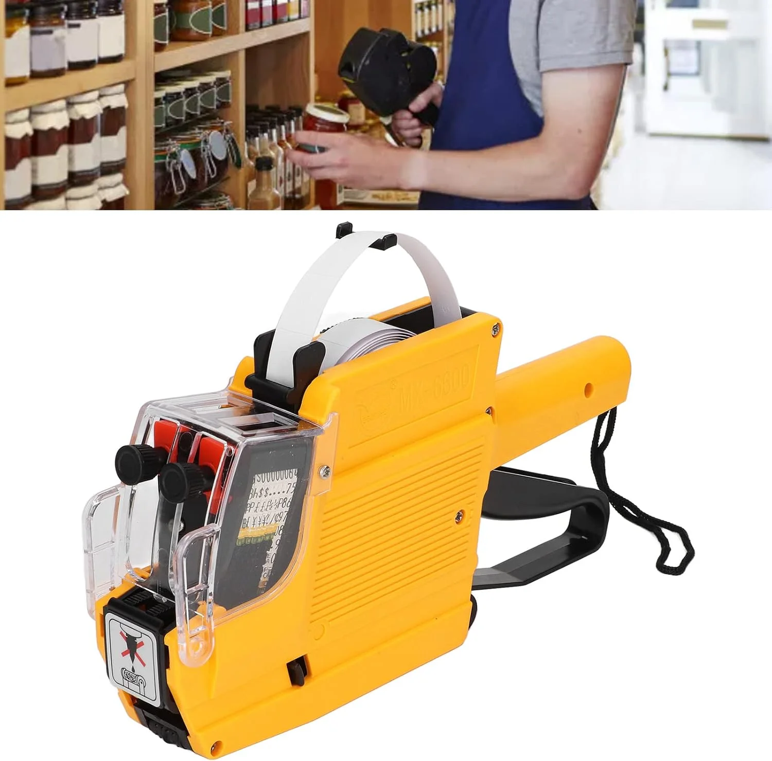 دستگاه قیمت زن برچسب، دستگاه برچسب زنی، دستگاه منگنه ای قیمت زن 10 رقمی برای برچسب لباس فروشگاه خرده فروشی اداری (زرد)