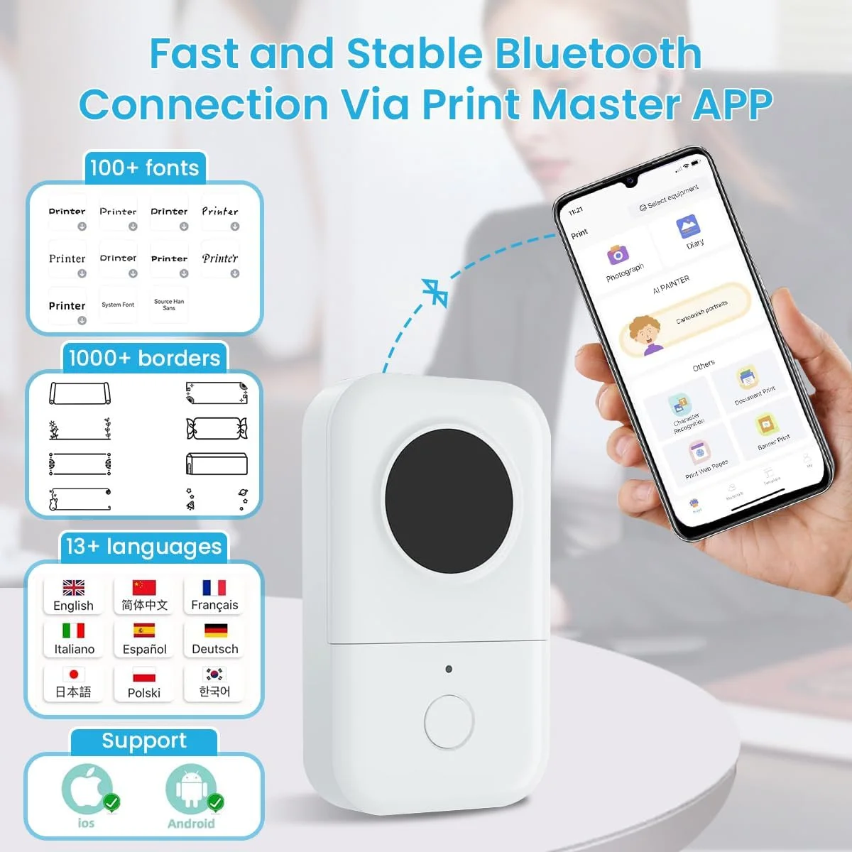 دستگاه لیبل زن زیتل®، دستگاه چاپگر لیبل مینی بی سیم، چاپگر حرارتی برچسب قابل حمل با قالب های متعدد، دستگاه لیبل زن برای شیشه های آشپزخانه/برچسب قیمت/خانه اداری