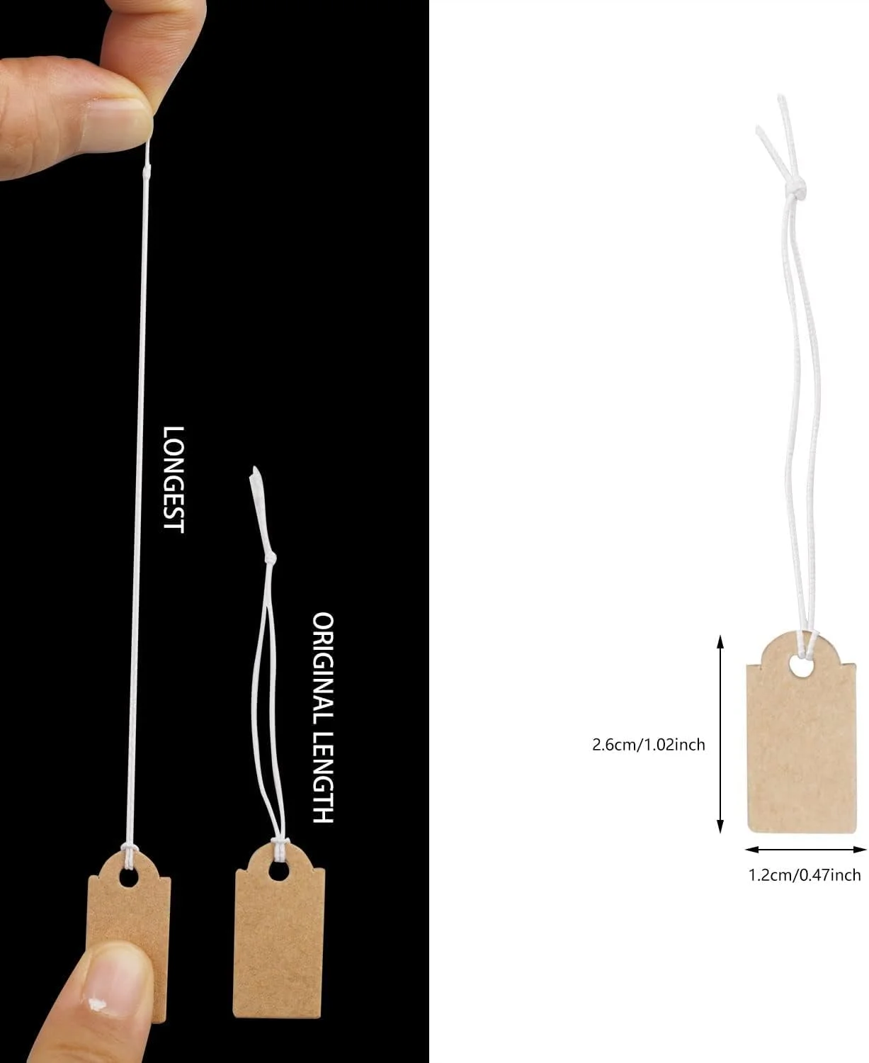 برچسب قیمت کرافت کوچک MAKINGTEC، 200 عدد، برچسب های کوچک با نخ الاستیک، برچسب جواهرات برای لباس، هدیه (قهوه ای، 1.02×0.47 اینچ)