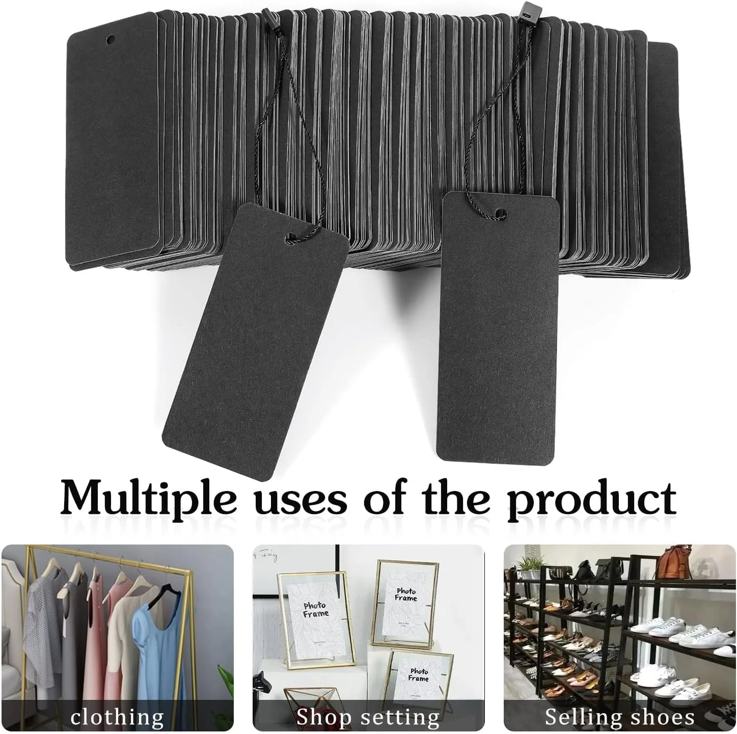 نخ آویز تگ Excefore، 200 عدد تگ هدیه مشکی با نخ، تگ قیمت بزرگ با نخ آویز مشکی، تگ هدیه کاغذی کرافت، تگ محصول برای تگ قیمت، لباس، کیسه های هدیه، اتصال آسان و سریع